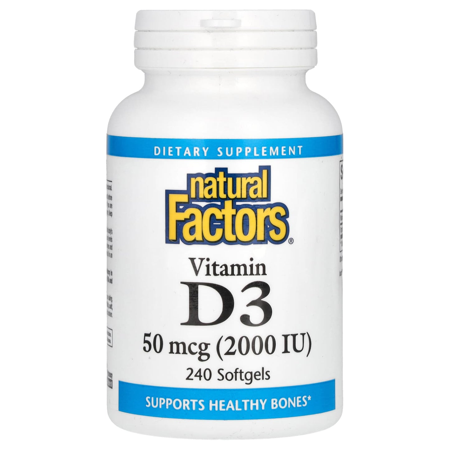 Natural Factors, Vitamin D3, 50 mcg (2,000 IU), 240 Softgels - Image 1