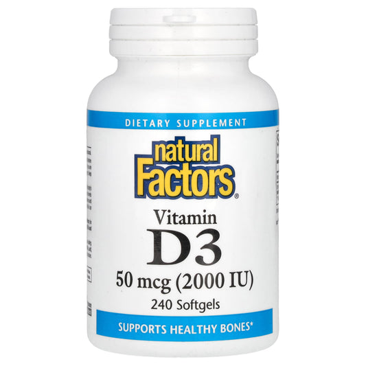 Natural Factors, Vitamin D3, 50 mcg (2,000 IU), 240 Softgels - Image 1