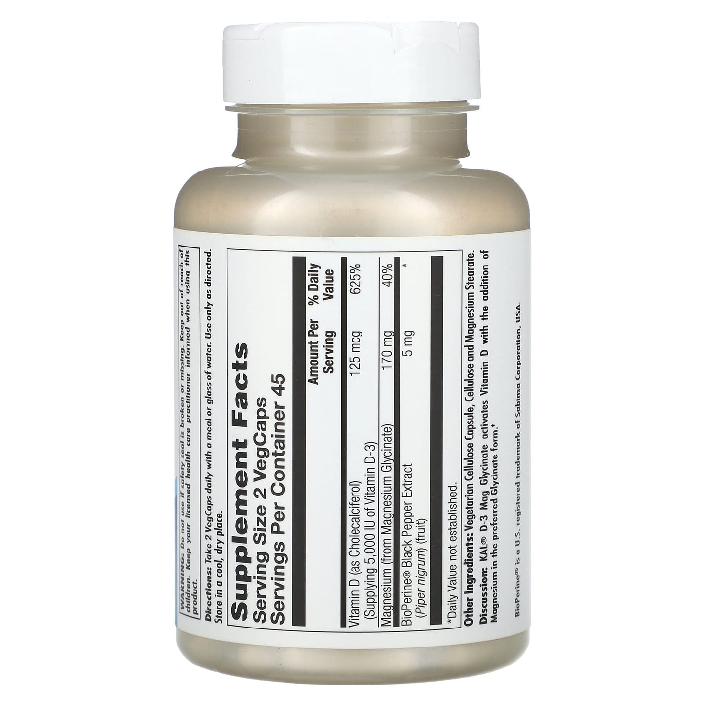 KAL Vitamin D3 Magnesium Glycinate Supplement, 90 VegCaps - Image 2