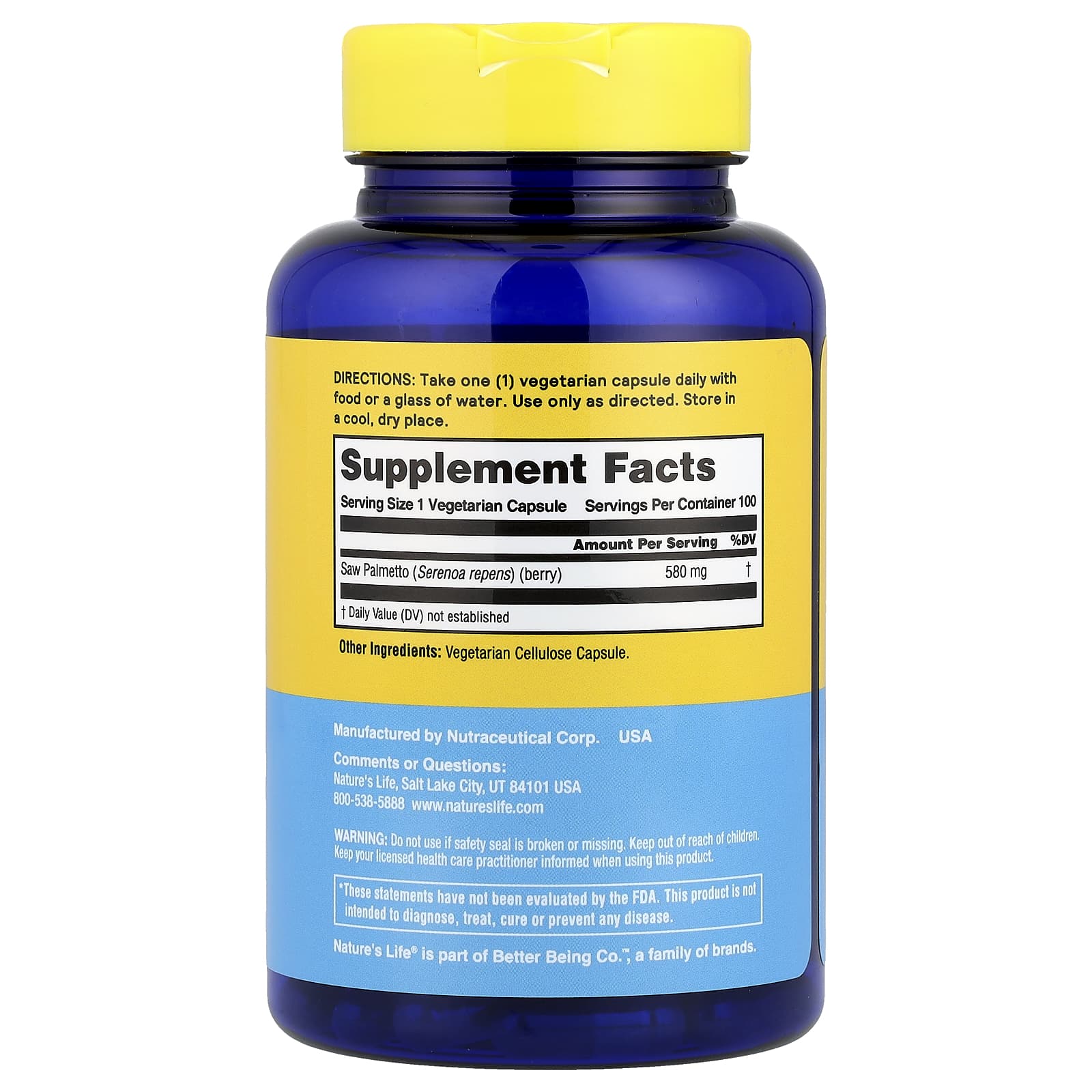 Nature's Life, Saw Palmetto, 580 mg, 100 Capsules - Image 2