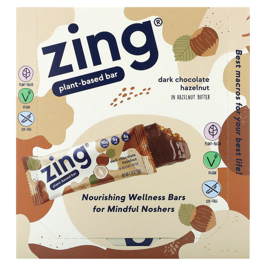 Zing Bars, Plant-Based Bar, Dark Chocolate Hazelnut In Hazelnut Butter, 12 Bars, 1.76 oz (50 g) Each - Image 1