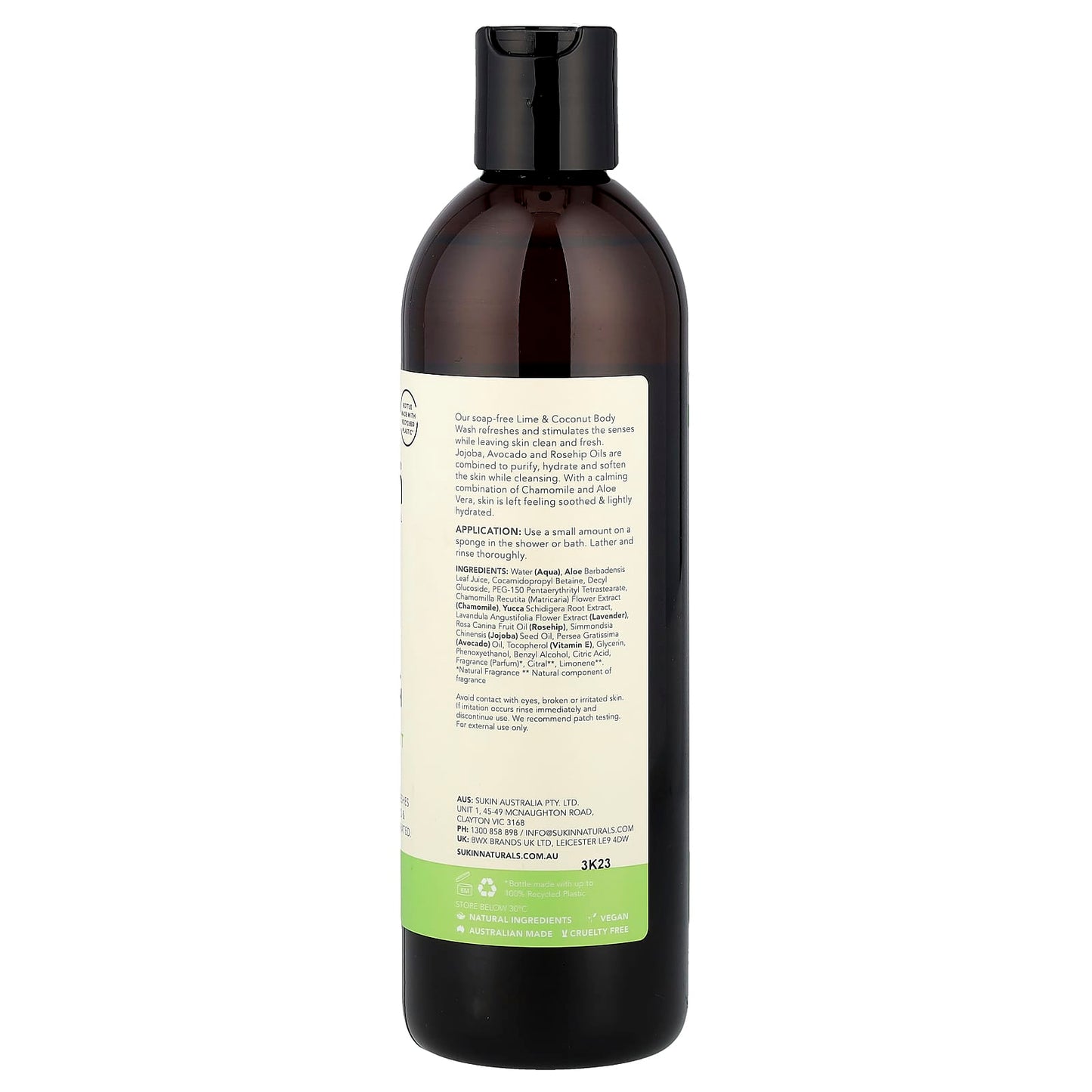Sukin, Botanical Body Wash, All Skin Types, Lime & Coconut, 16.91 fl oz (500 ml) - Image 2