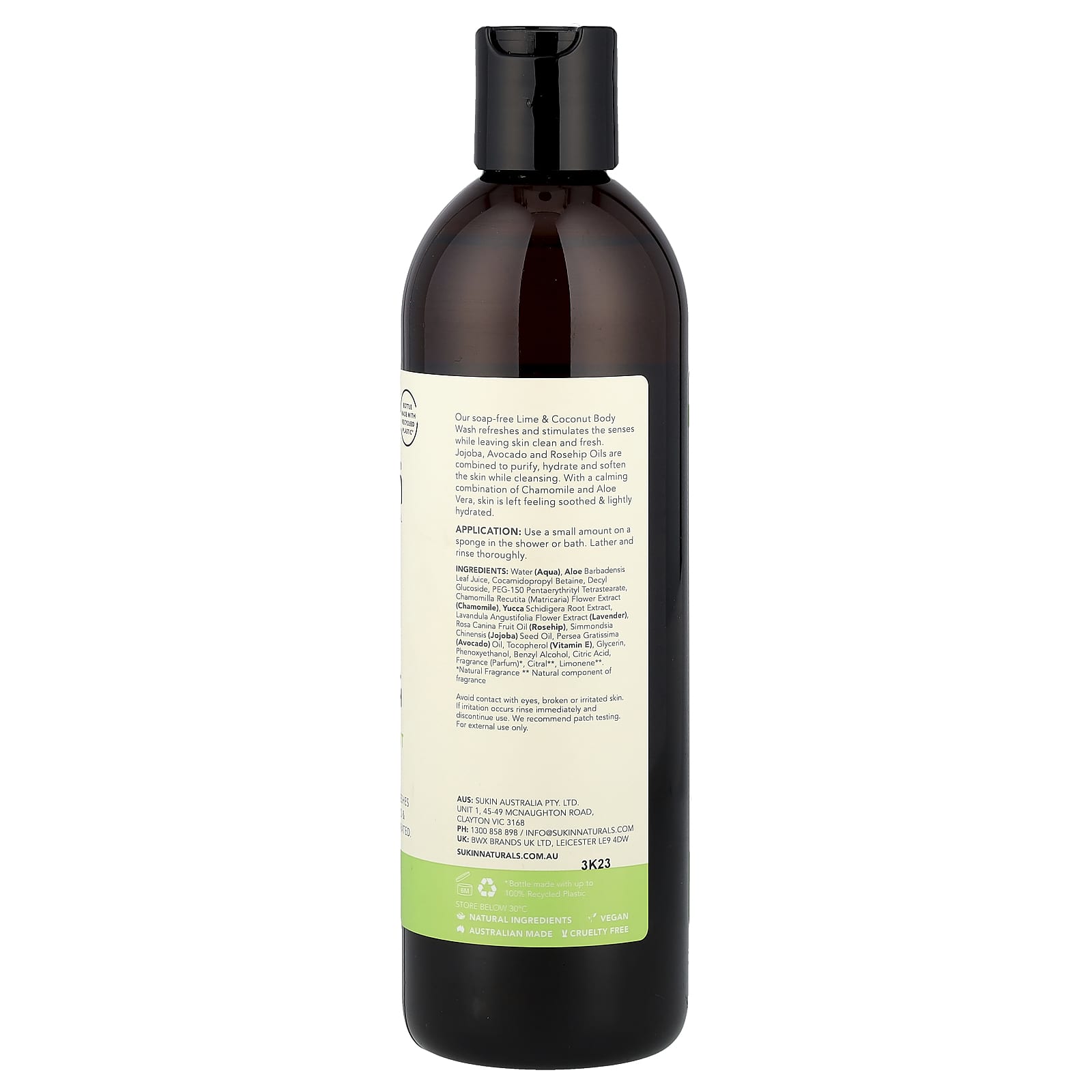 Sukin, Botanical Body Wash, All Skin Types, Lime & Coconut, 16.91 fl oz (500 ml) - Image 2