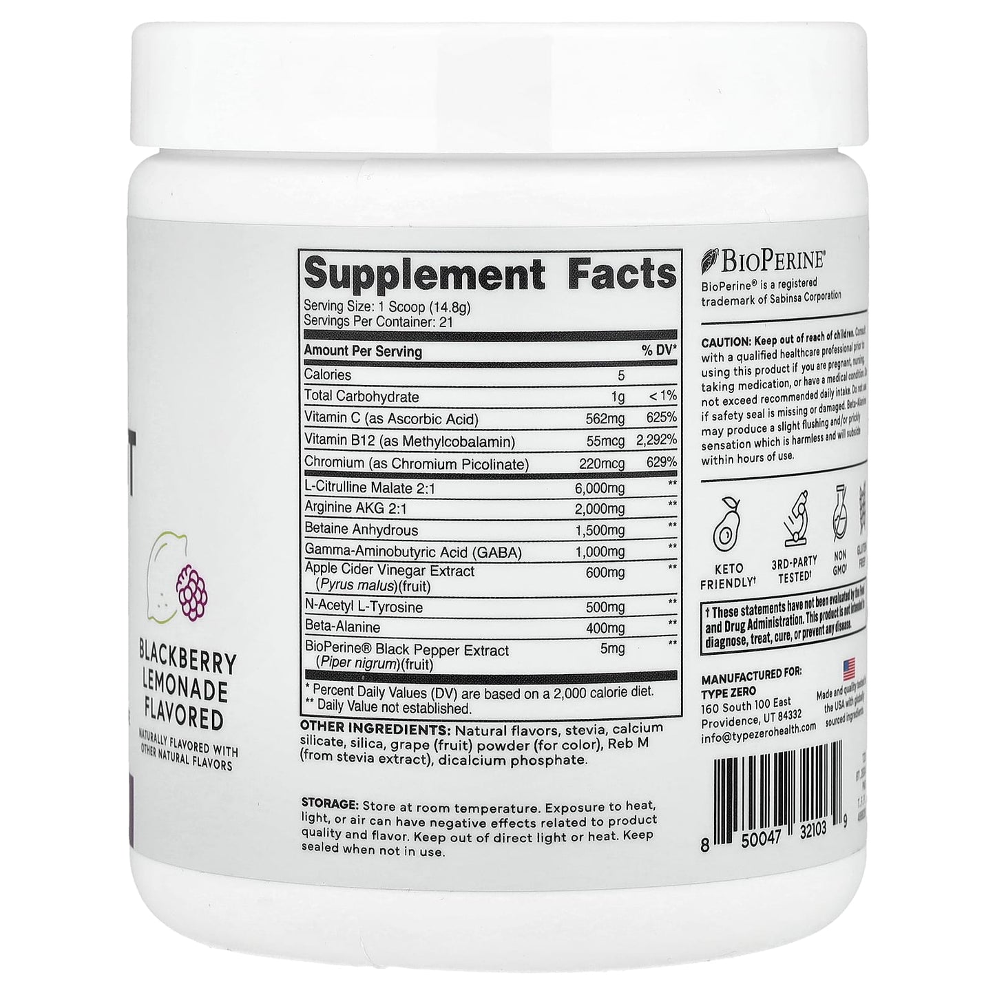 TypeZero, Clean Pre Workout, Stim-Free, Blackberry Lemonade, 11.1 oz (311 g) - Image 2