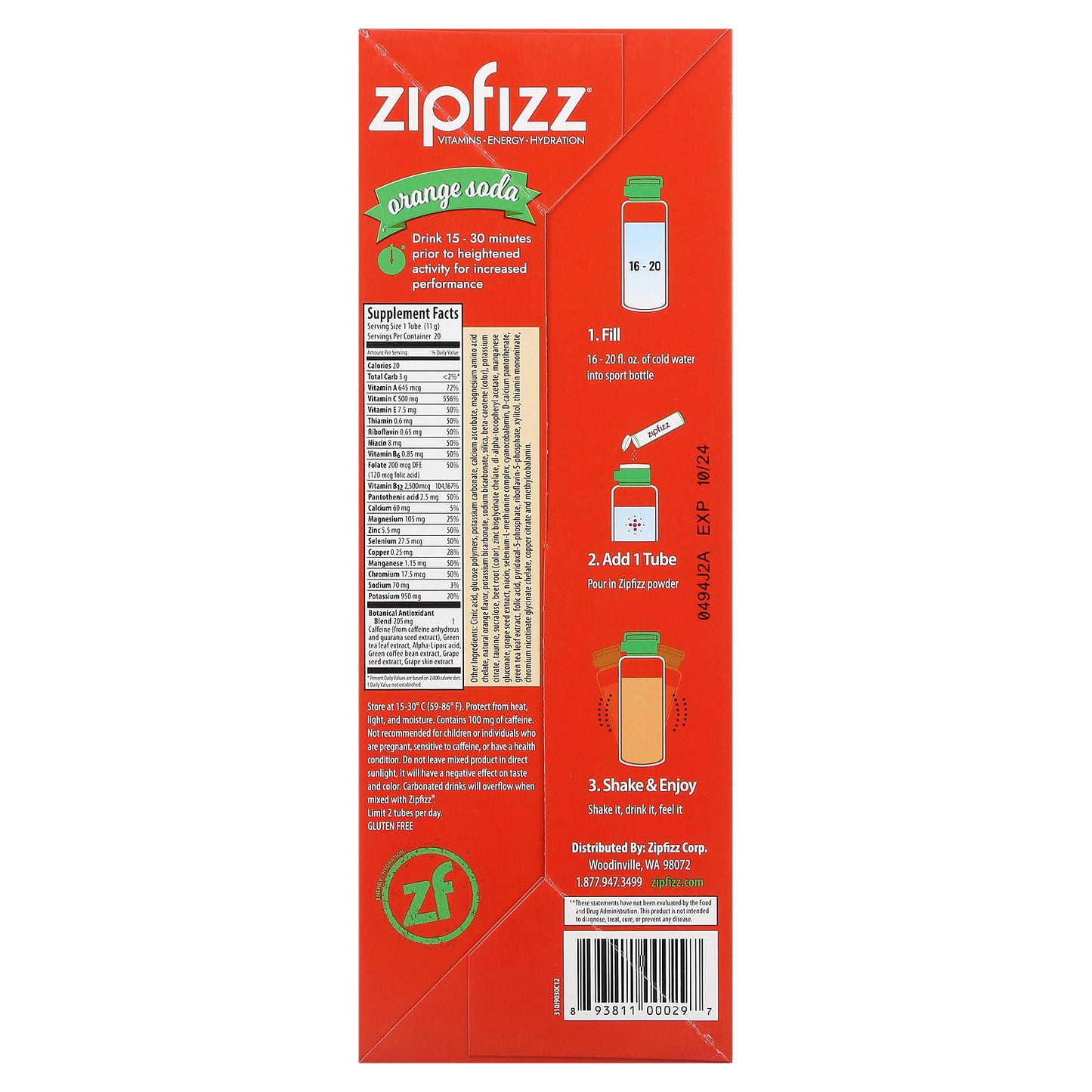 Zipfizz, Energy Drink Mix, Orange Soda, 20 Tubes, 0.39 oz (11 g) Each - Image 2
