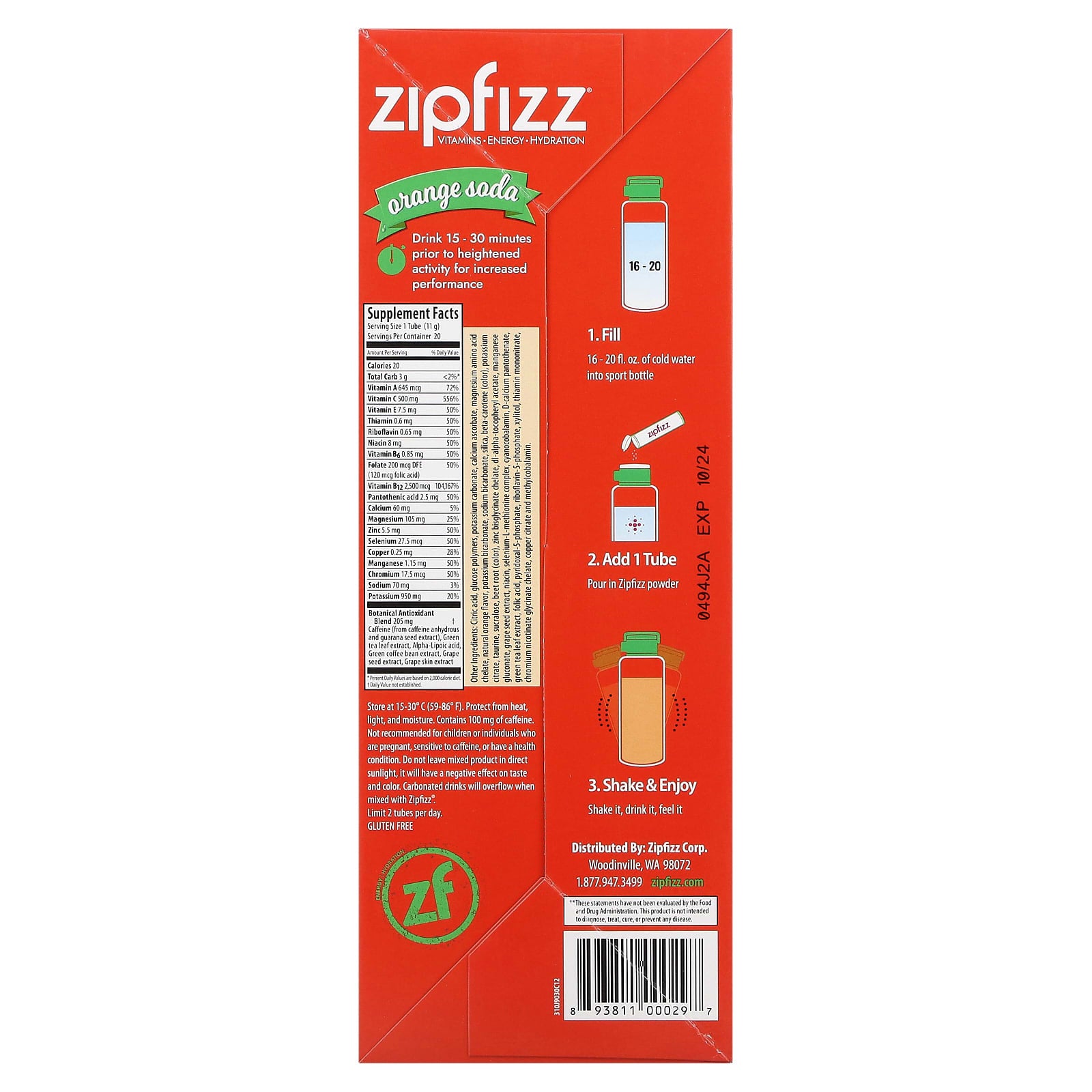 Zipfizz, Energy Drink Mix, Orange Soda, 20 Tubes, 0.39 oz (11 g) Each - Image 2