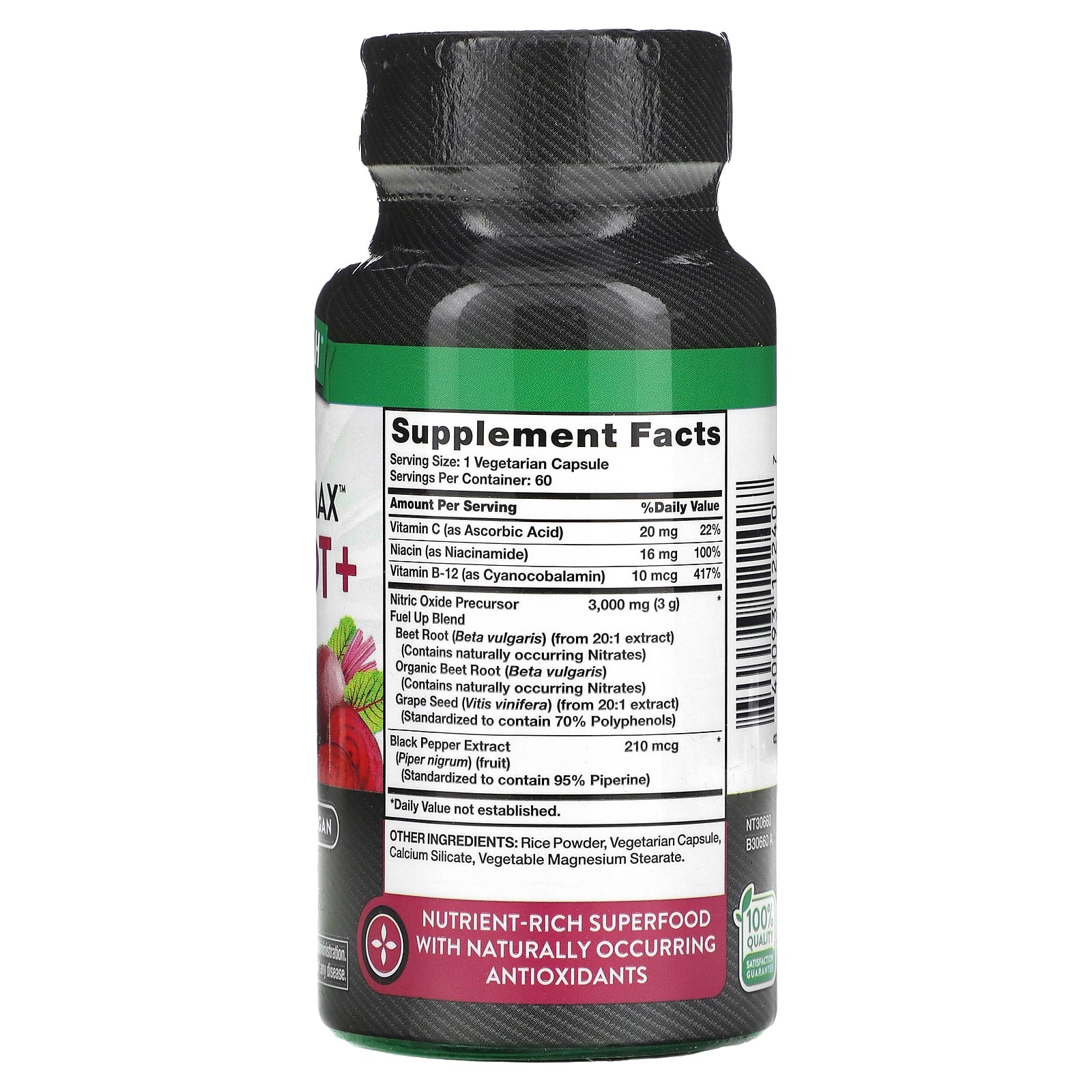 Nature's Truth, Nitric Oxide, Beet Root+ with Nitrates, 60 Vegetarian Capsules - Image 2