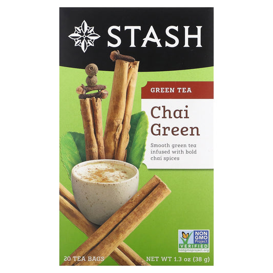 Stash Tea, Green Tea, Chai Green , 20 Tea Bags, 1.3 oz (38 g) - Image 1