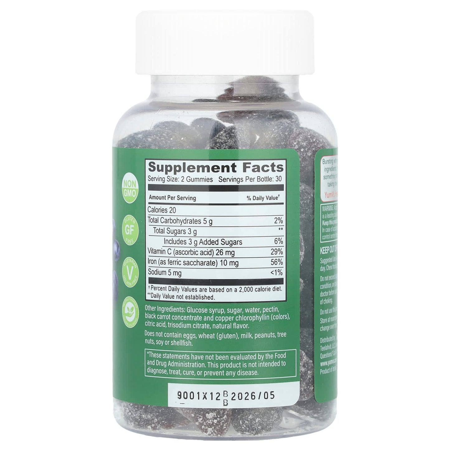 YumVs, Iron with Vitamin C Gummies, Grape, 60 Gummies - Image 2