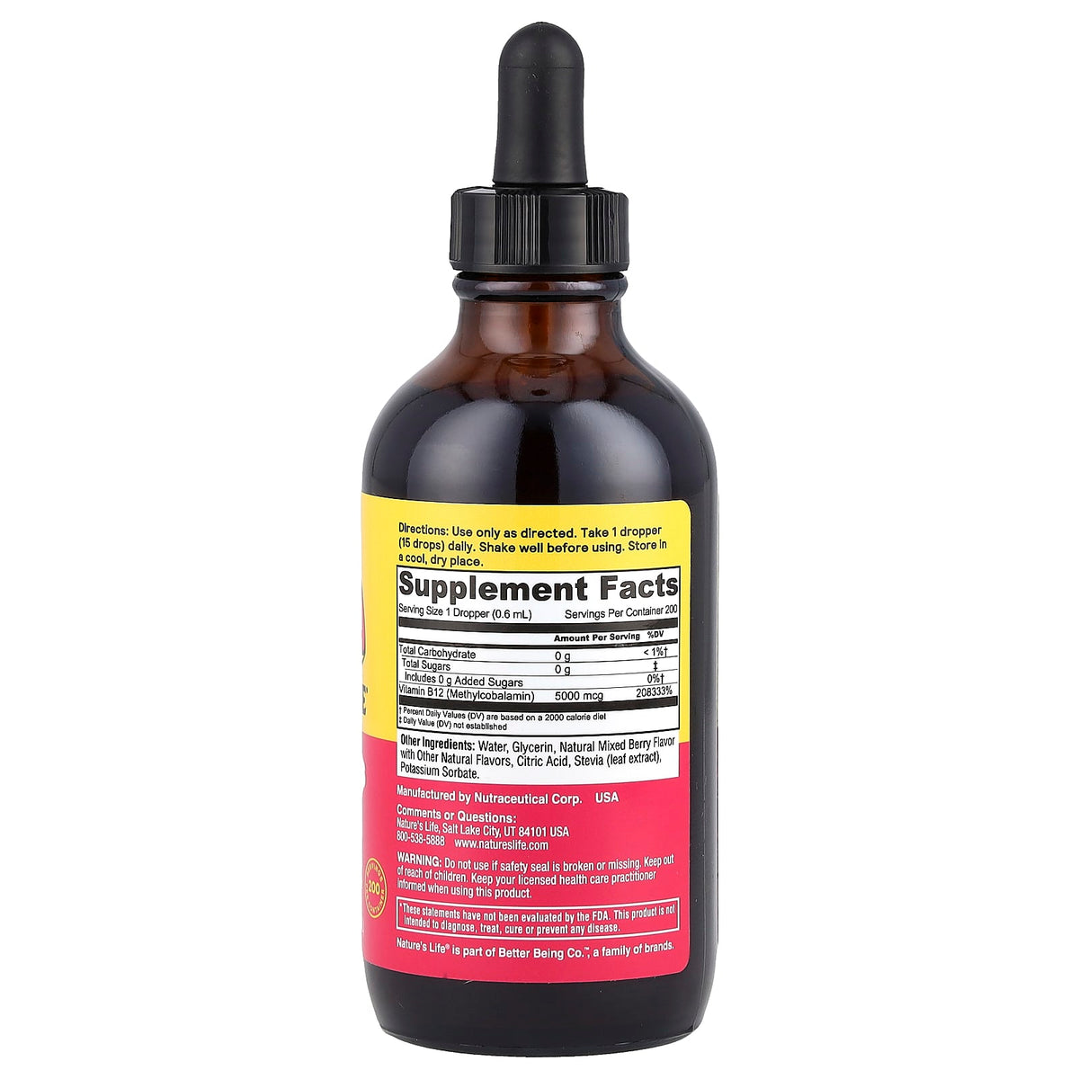 Nature's Life, B-12 Drops, Mixed Berry, 5,000 mcg, 4 fl oz (120 ml) - Image 2