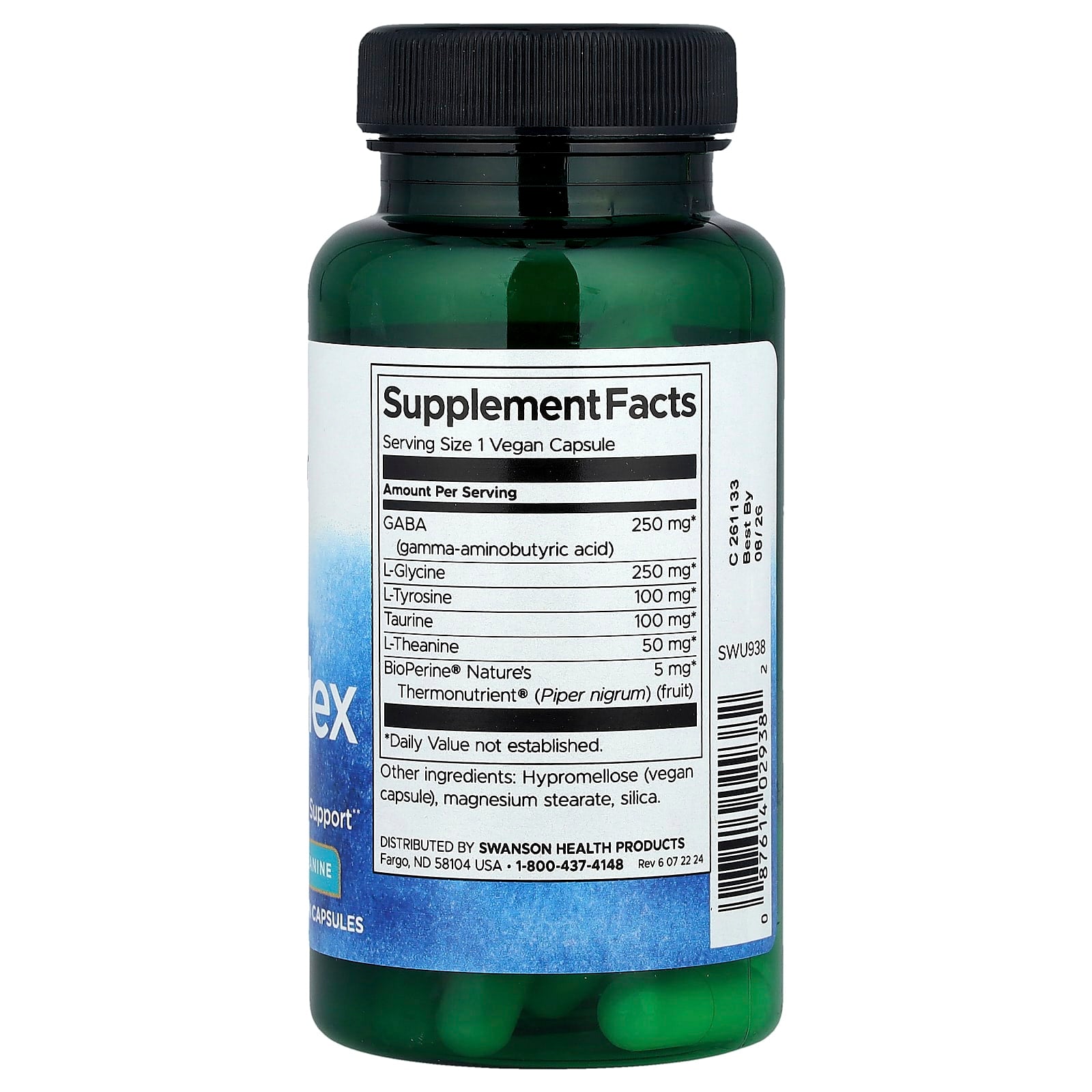 Swanson, GABAplex with L-Tyrosine & L-Theanine, 60 Vegan Capsules - Image 2