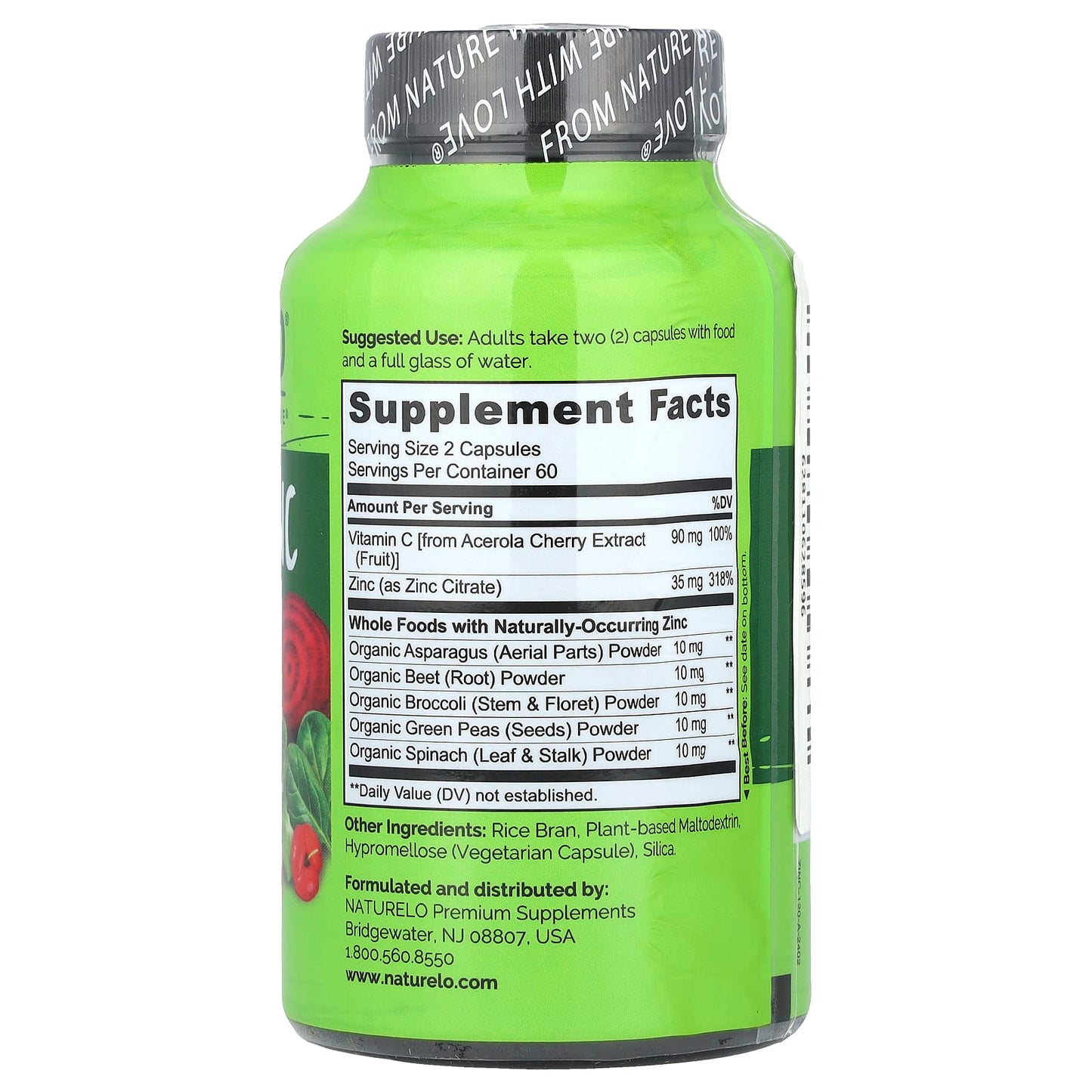NATURELO, Vegan Zinc With Vitamin C, 120 Vegetarian Capsules - Image 2