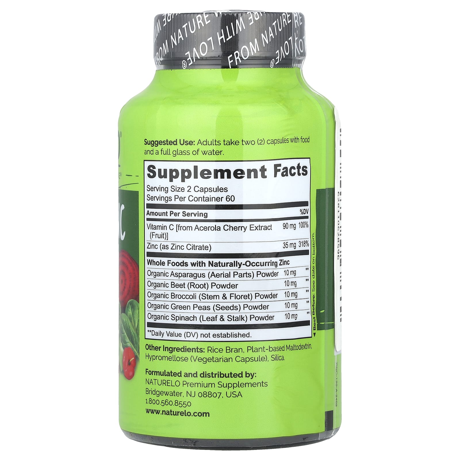 NATURELO, Vegan Zinc With Vitamin C, 120 Vegetarian Capsules - Image 2