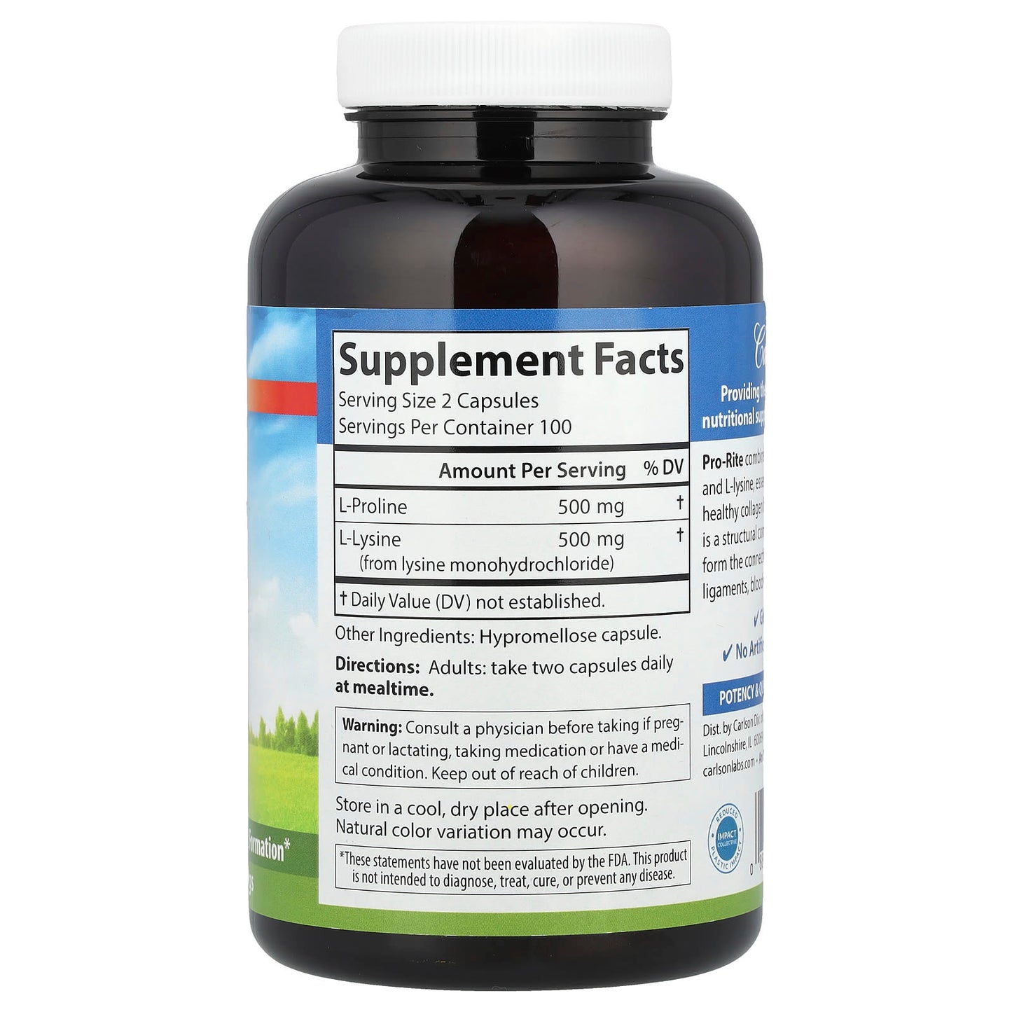 Carlson Pro-Rite L-Proline & L-Lysine for Cardiovascular & Joint Health - Image 2