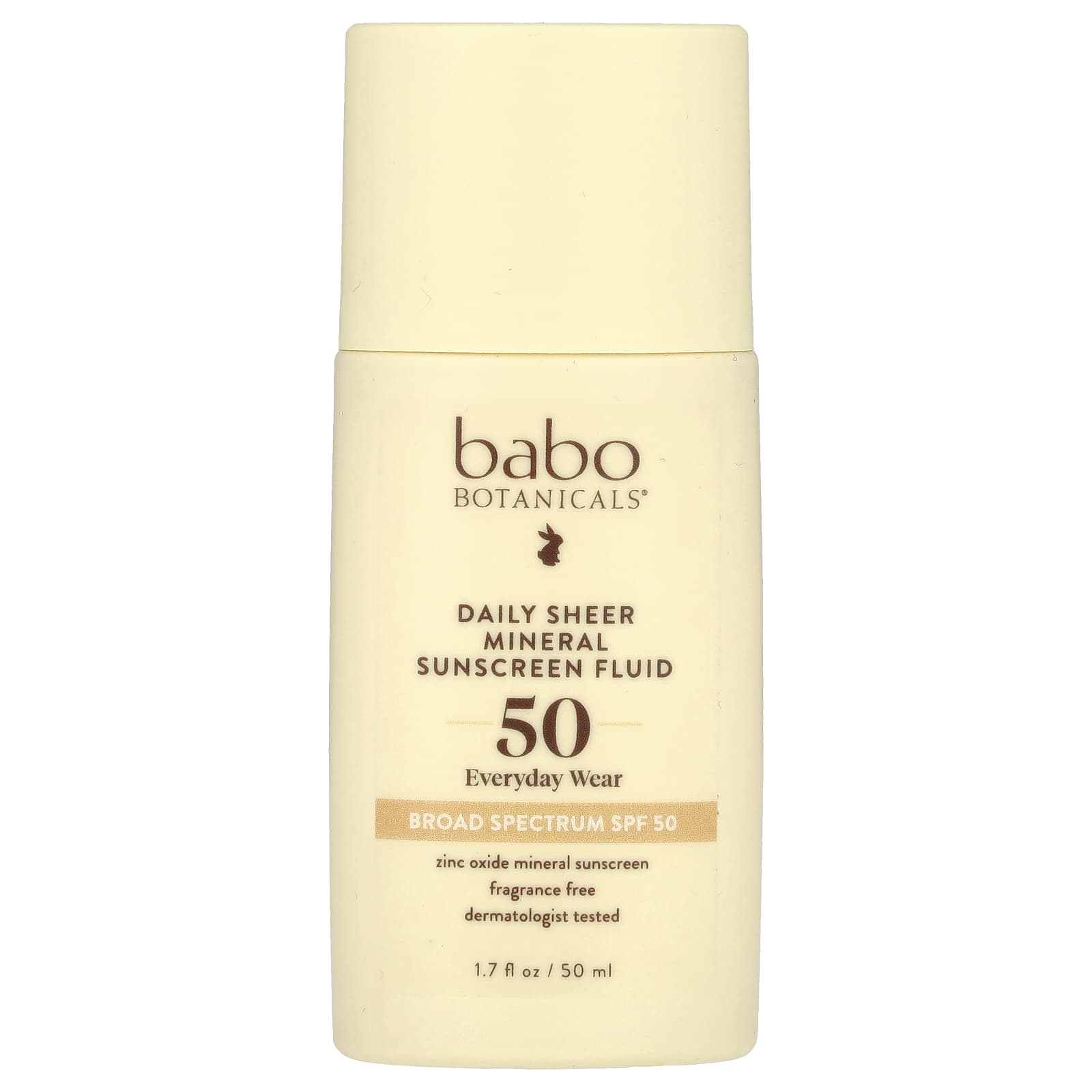 Babo Botanicals Daily Sheer Mineral Sunscreen Fluid, SPF 50, Fragrance Free - Image 1