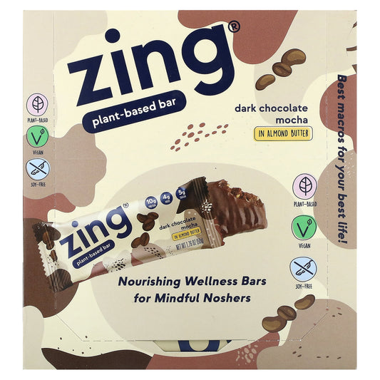 Zing Bars, Plant-Based Bar, Dark Chocolate Mocha In Almond Butter, 12 Bars, 1.76 oz (50 g) Each - Image 1
