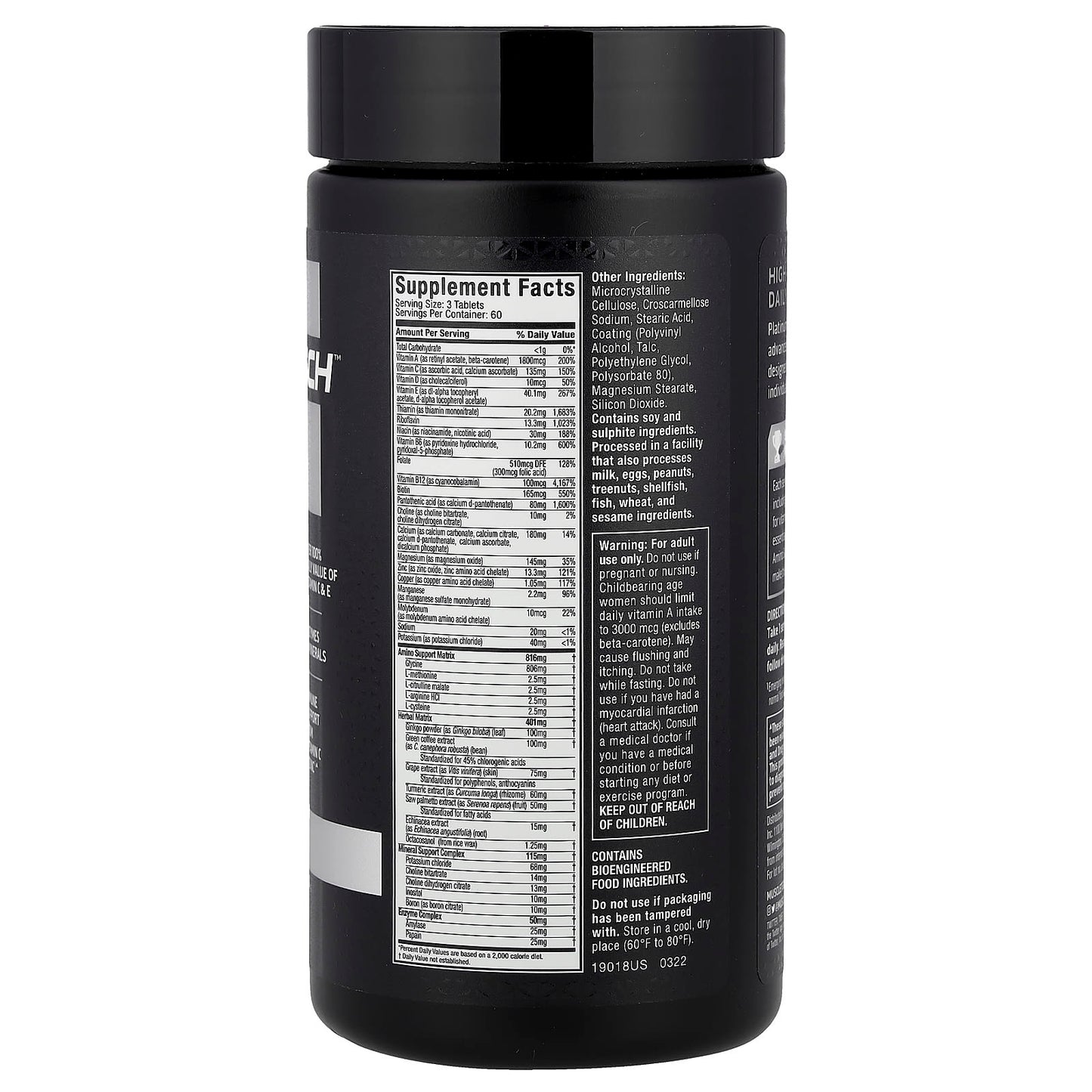MuscleTech, Platinum Multi Vitamin, 180 Tablets - Image 2