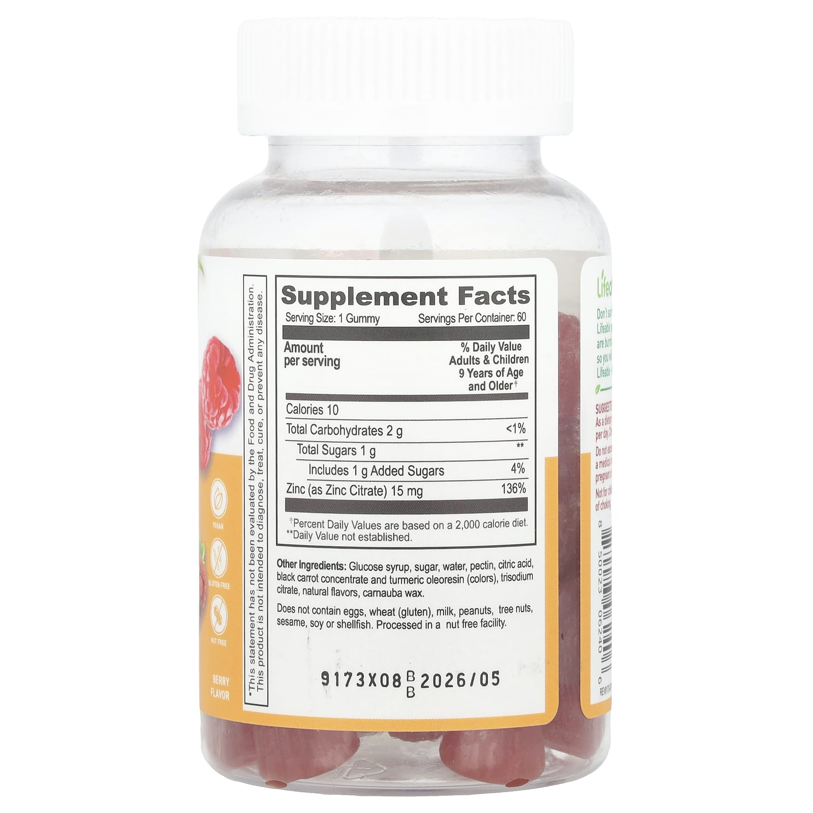 Lifeable, Kids Zinc Gummies, Berry, 15 mg, 60 Gummies