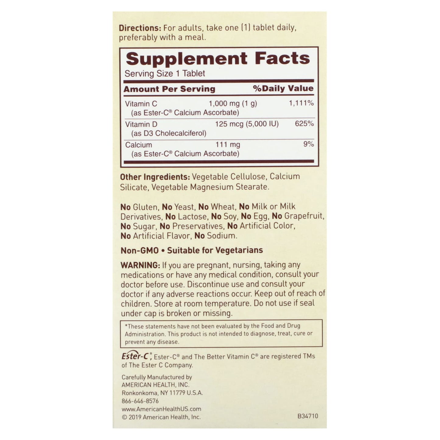 American Health Ester-C with D3 Bone & Immune Support - Image 2