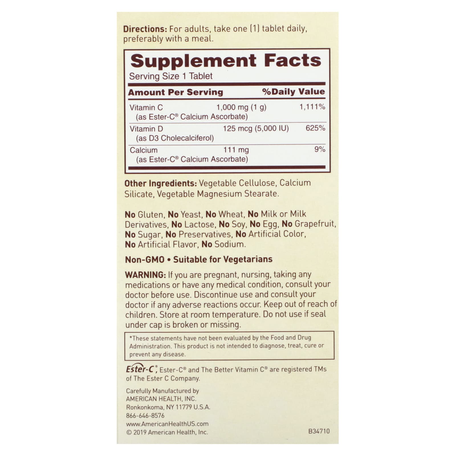American Health Ester-C with D3 Bone & Immune Support - Image 2