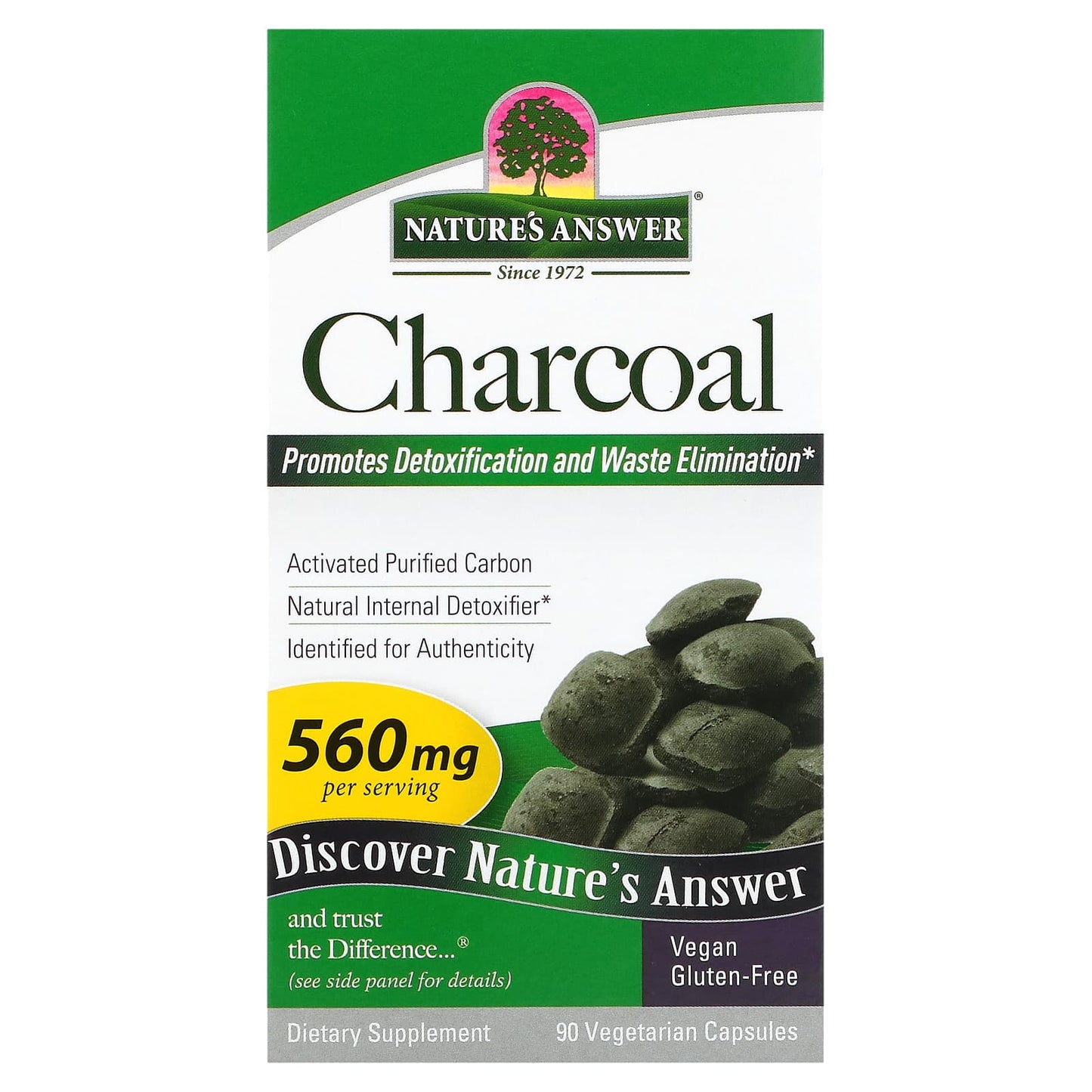 Nature's Answer, Charcoal, 90 Vegetarian Capsules (280 mg per Capsule) - Image 1