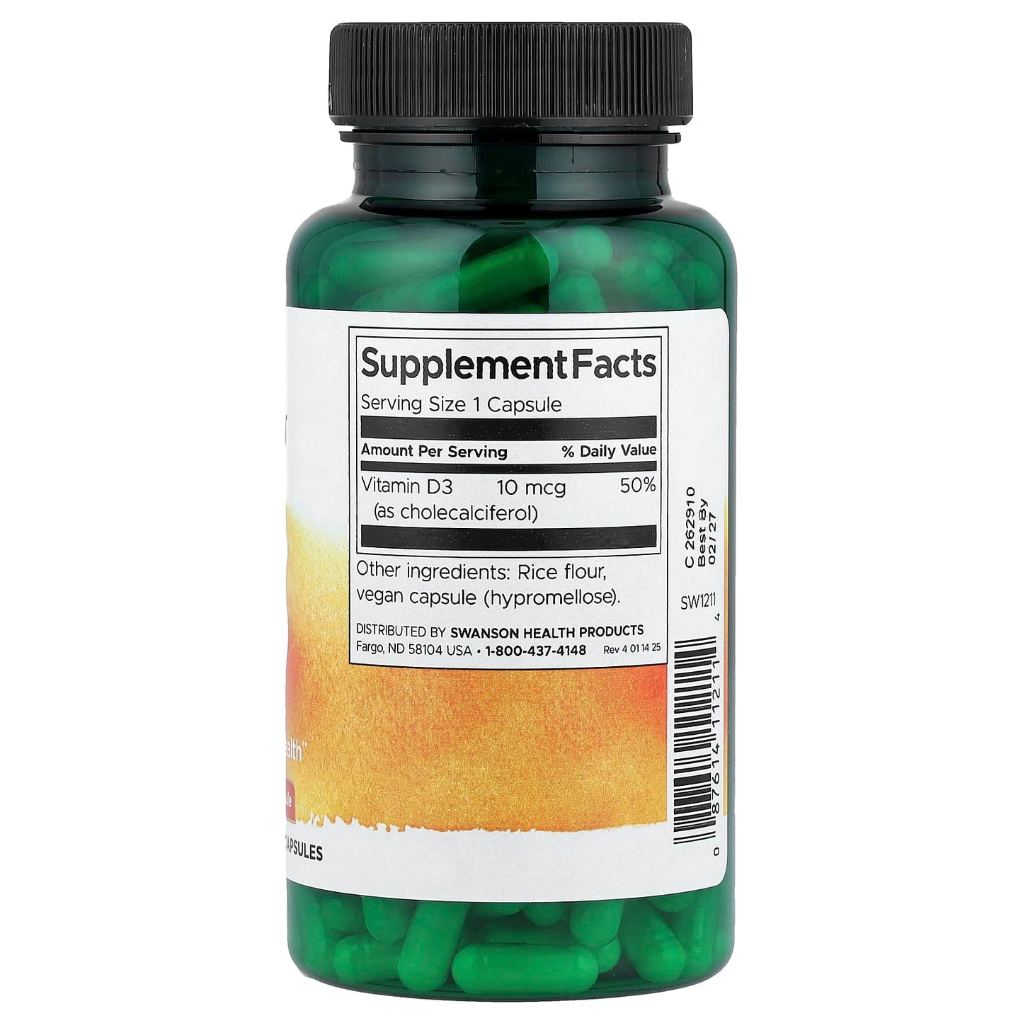 Swanson, Vitamin D3, 10 mcg (400 IU), 250 Capsules - Image 2