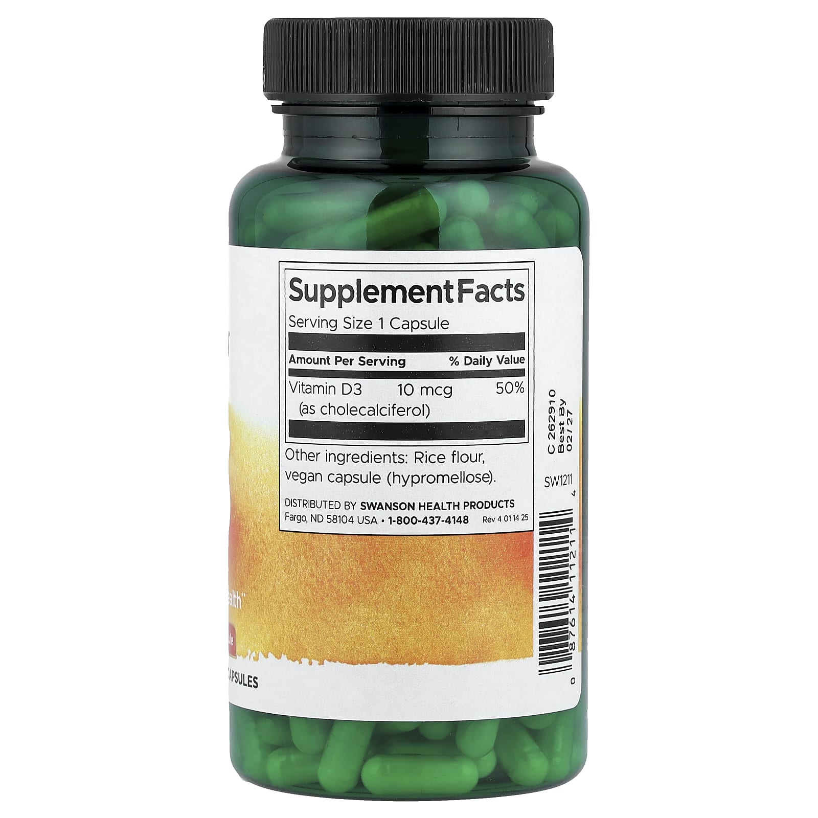Swanson, Vitamin D3, 10 mcg (400 IU), 250 Capsules - Image 2