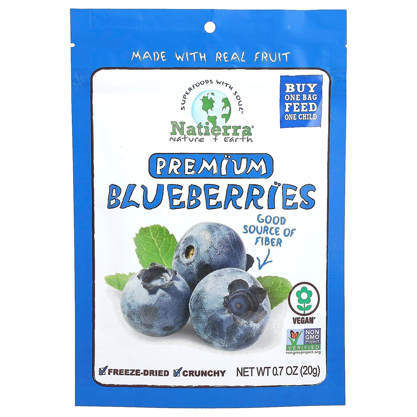 Natierra, Premium Freeze-Dried Blueberries, 0.7 oz (20 g) - Image 1