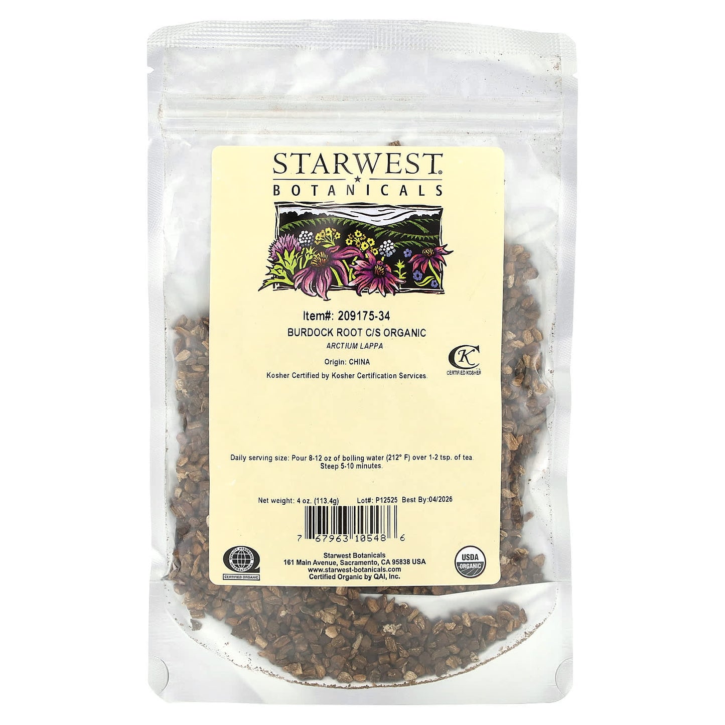 Starwest Botanicals, Organic Burdock Root, Cut & Shifted, 4 oz (113.4 g) - Image 2