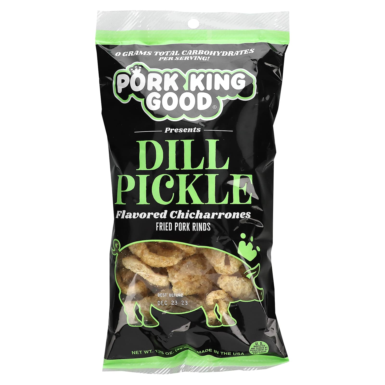 Pork King Good, Flavored Chicharrones, Dill Pickle, 1.75 oz (49.5 g) - Image 1