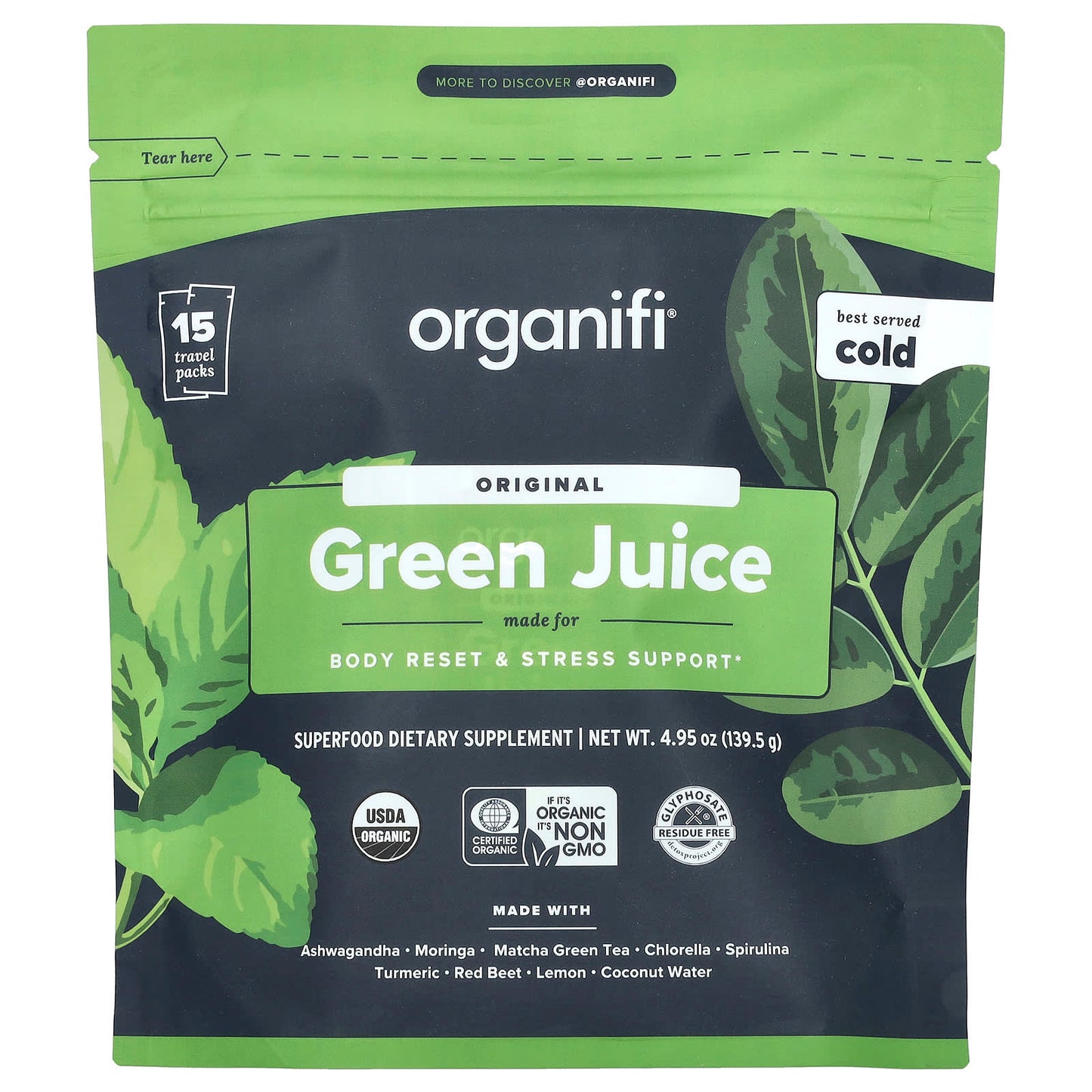 Organifi, Original Green Juice, 15 Travel Packets, 4.95 oz (139.5 g) - Image 1