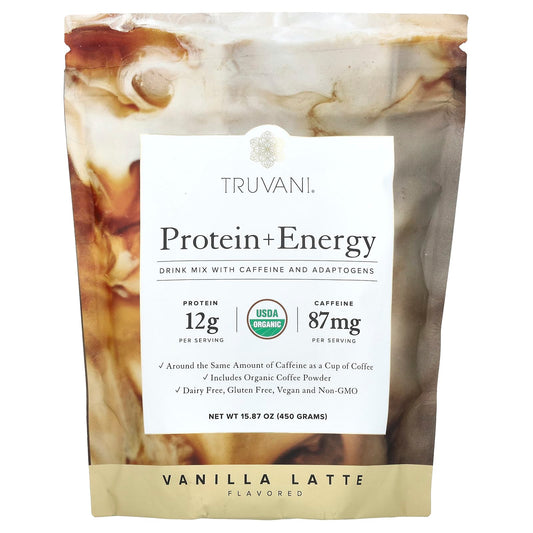 Truvani, Protein + Energy, Vanilla Latte, 15.87 oz (450 g) - Image 1
