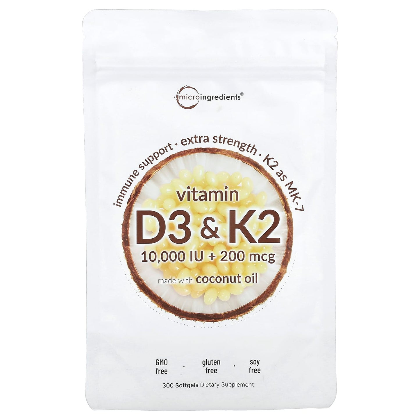 Micro Ingredients, Vitamin D3 & K2, 300 Softgels - Image 1