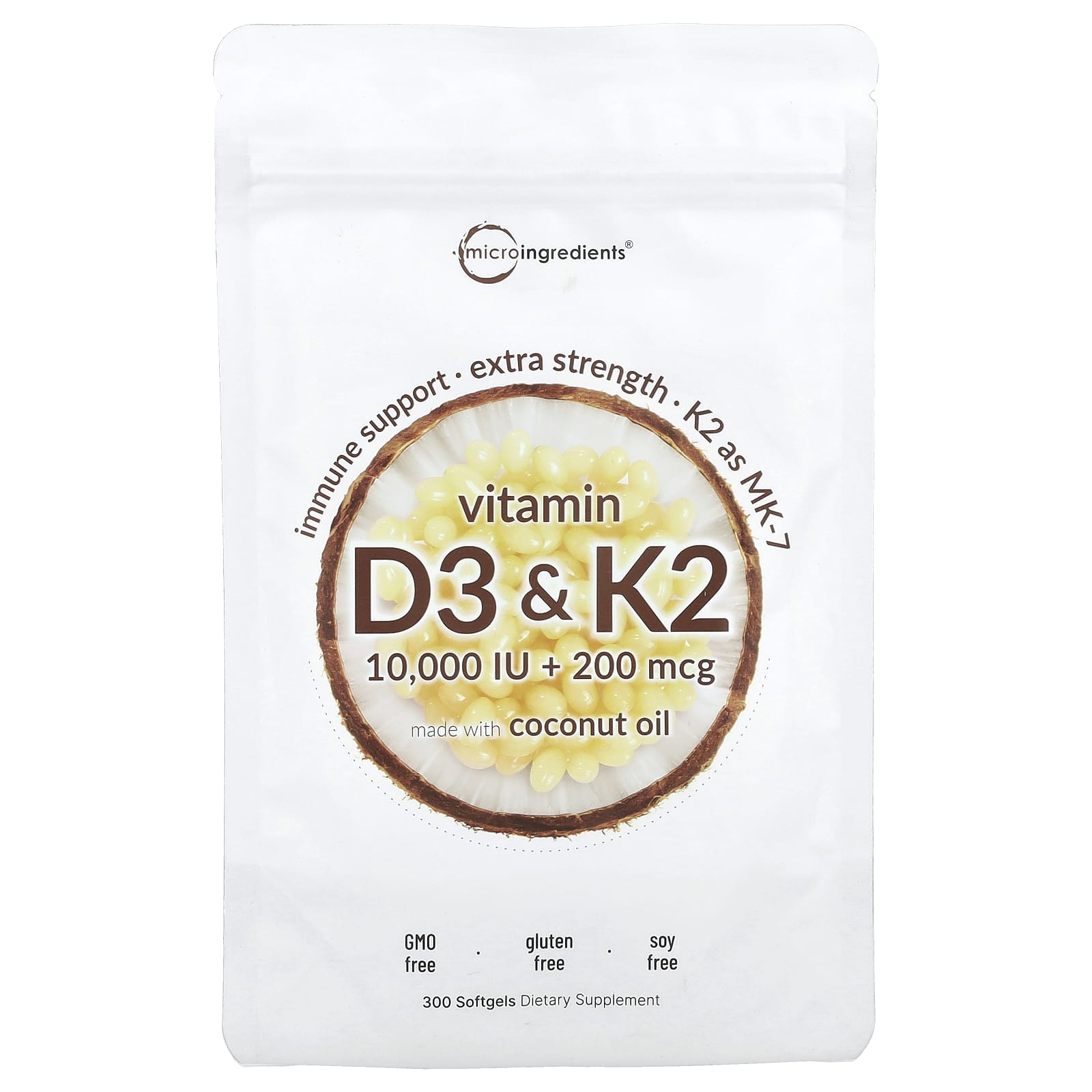 Micro Ingredients, Vitamin D3 & K2, 300 Softgels - Image 1