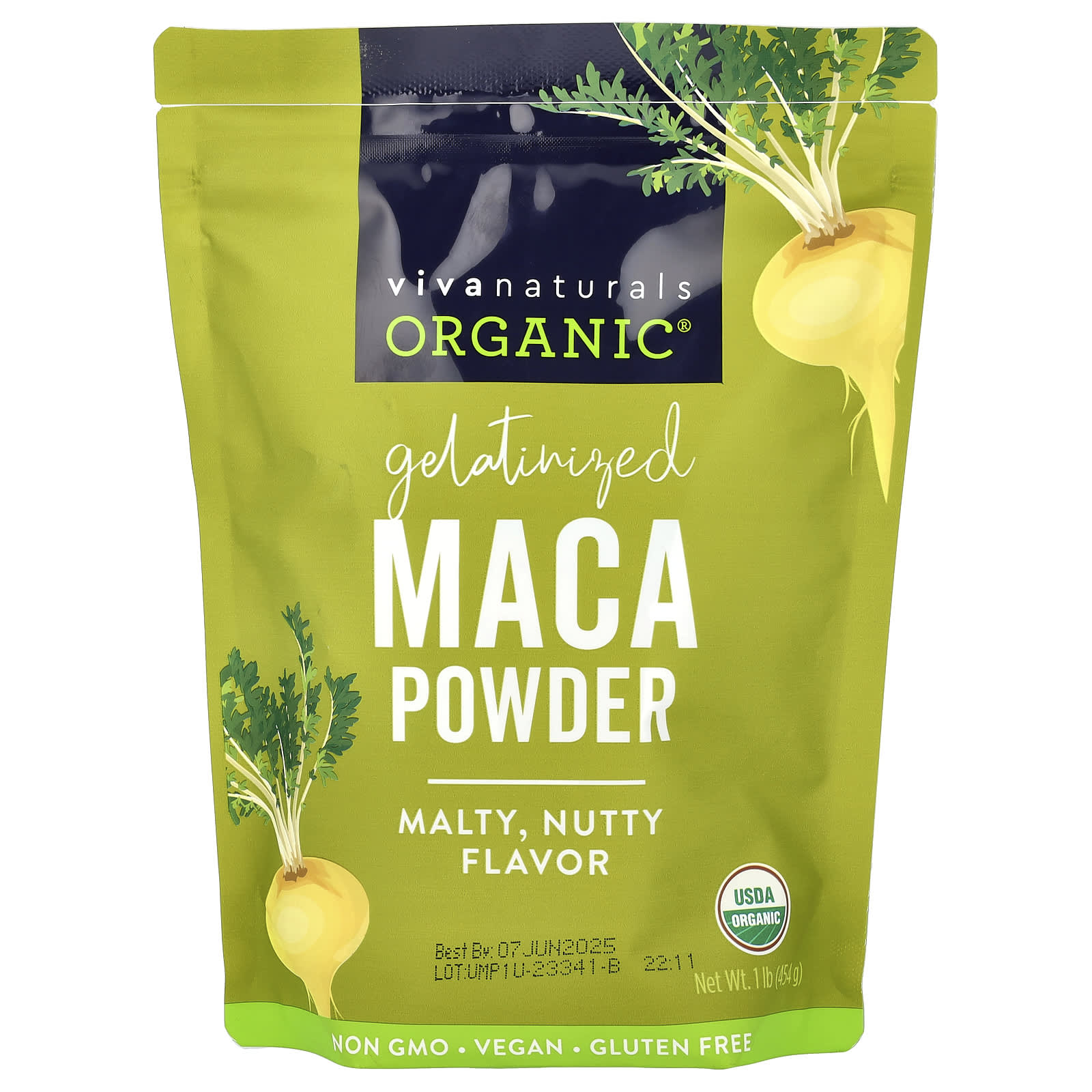 Viva Naturals, Organic Gelatinized Maca Powder, 1 lb (454 g) - Image 1