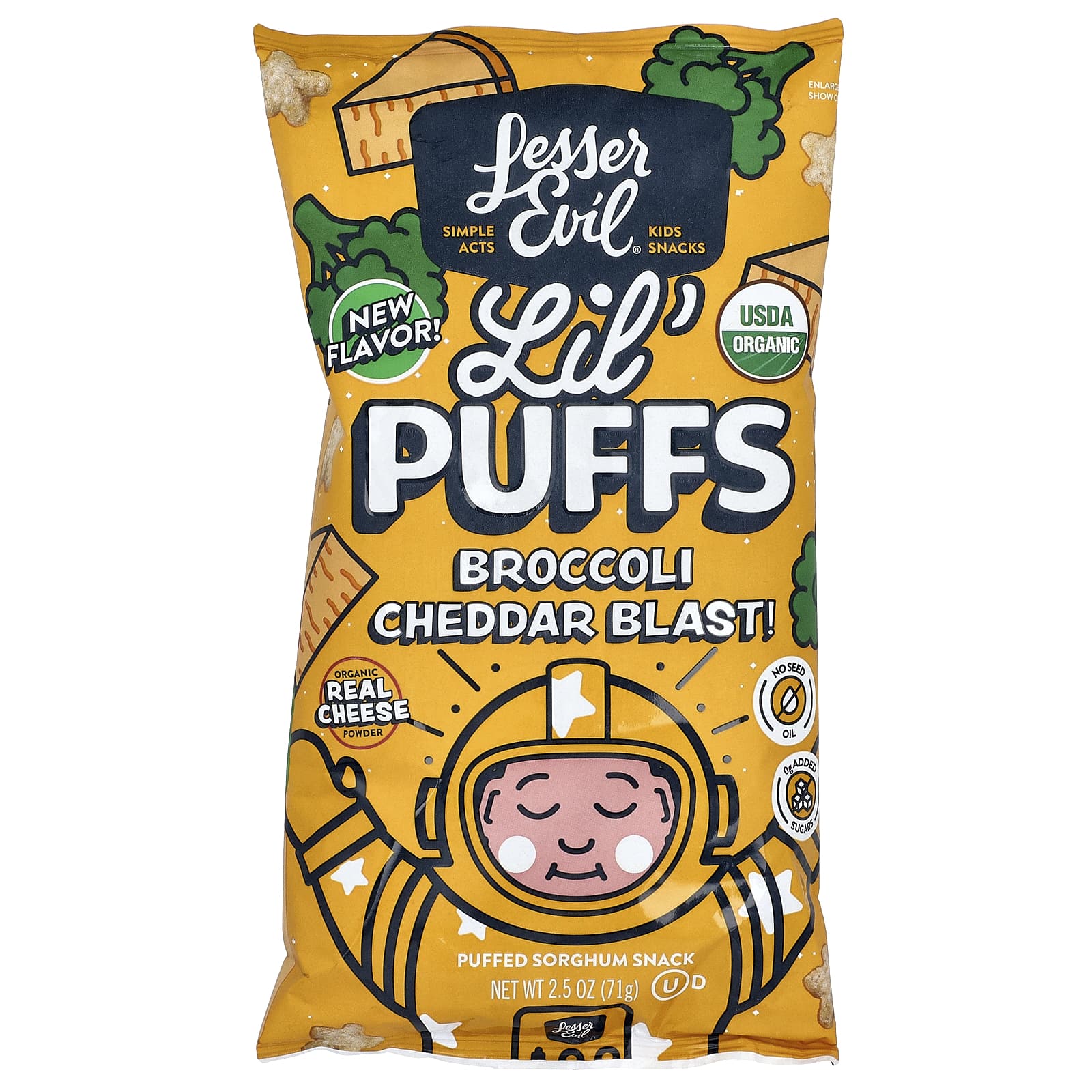 LesserEvil, Lil' Puffs, Broccoli Cheddar Blast, 2.5 oz (71 g) - Image 1