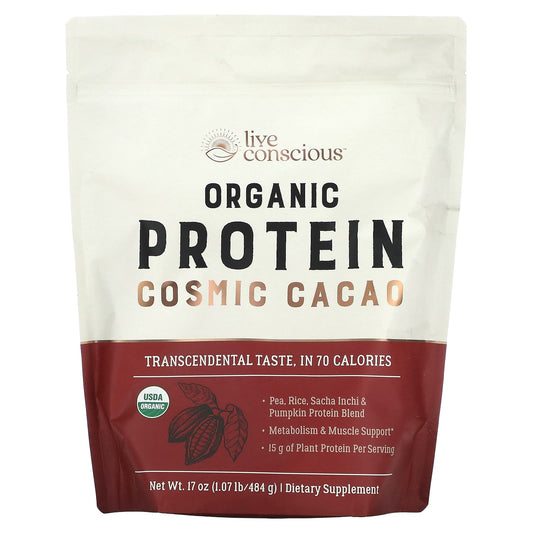 Live Conscious, Organic Protein, Cosmic Cacao, 1.07 lb (484 g) - Image 1