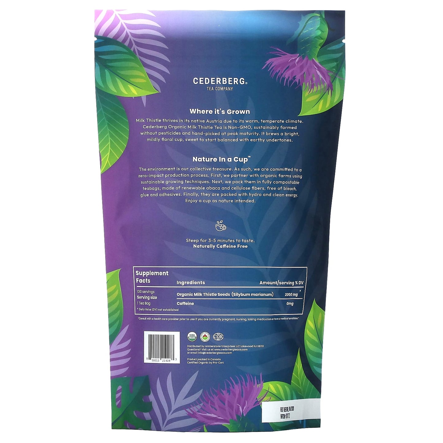 Organic Milk Thistle Tea, Caffeine Free, 100 Natural Tea Bags, Cederberg Tea Co - Image 2