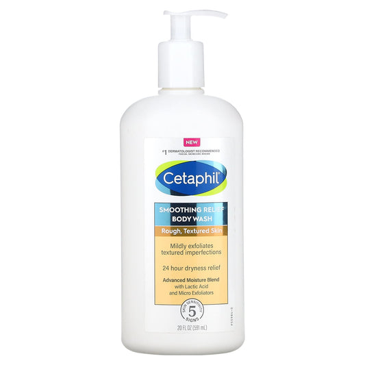Cetaphil Smoothing Relief Body Wash, 20 fl oz, Gentle Exfoliation & 24hr Dryness Relief - Image 1