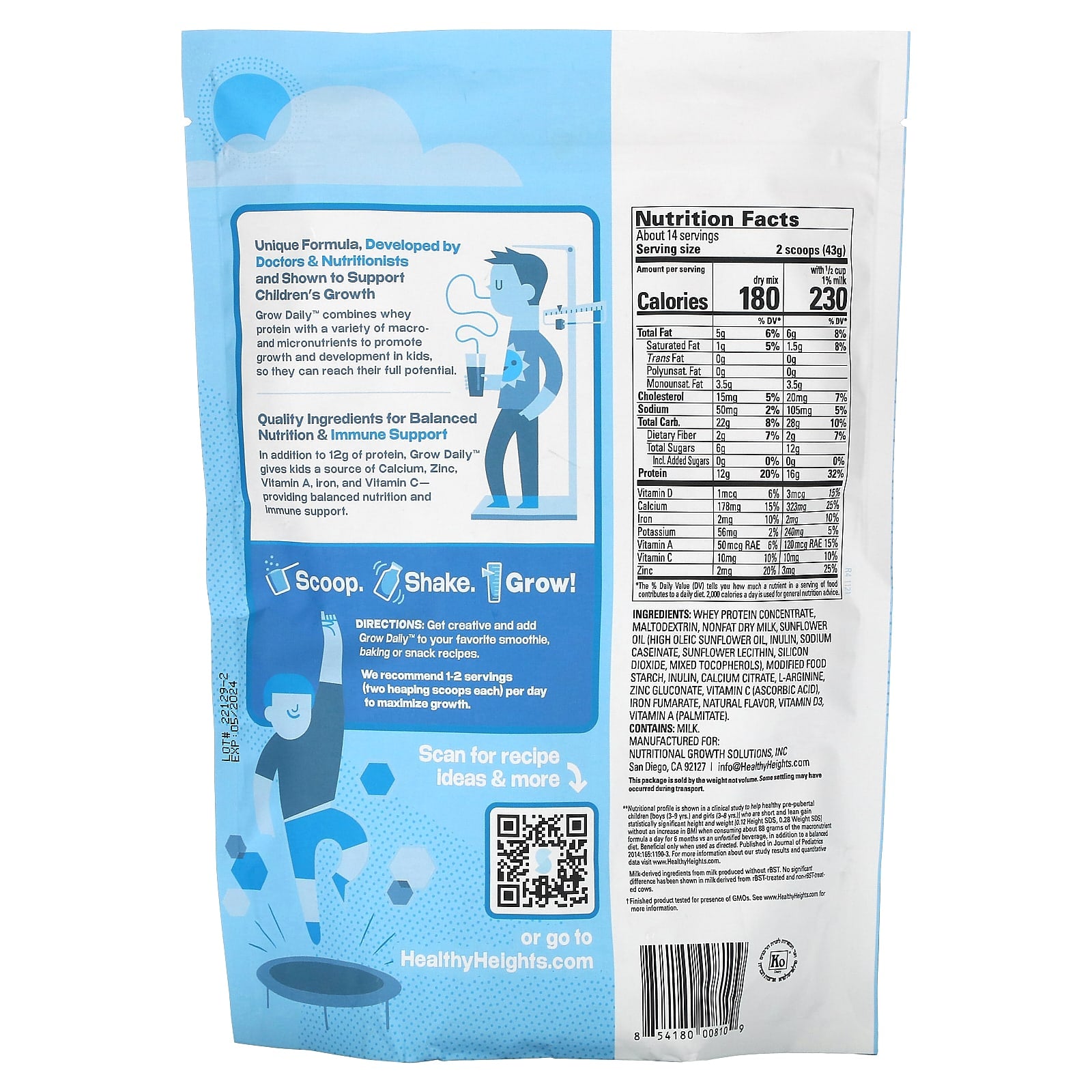 Kosher Kids' Protein Mix for Height Growth, 21.7 oz by Healthy Heights - Image 2