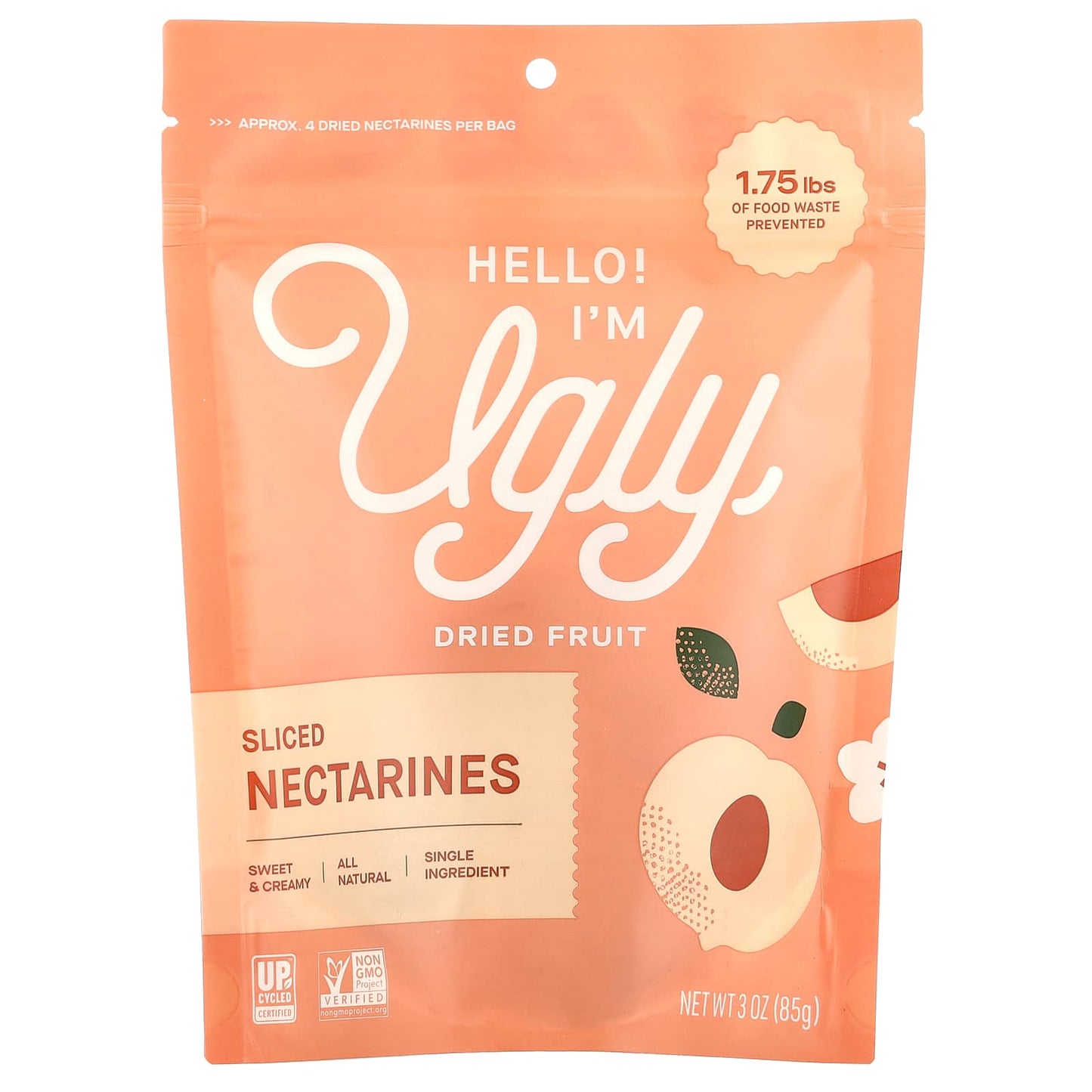 Upcycled Dried Nectarines, All-Natural Snack, 3 oz (85 g) - Image 1