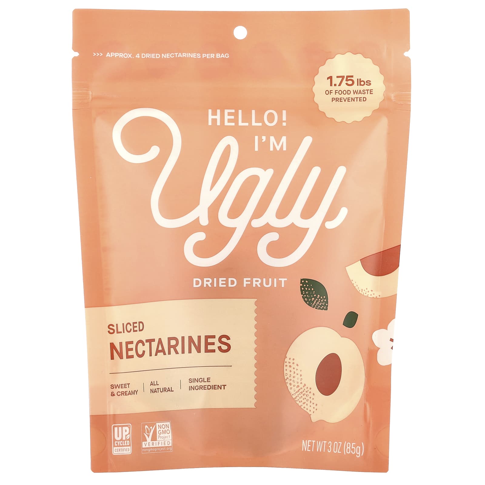 Upcycled Dried Nectarines, All-Natural Snack, 3 oz (85 g) - Image 1