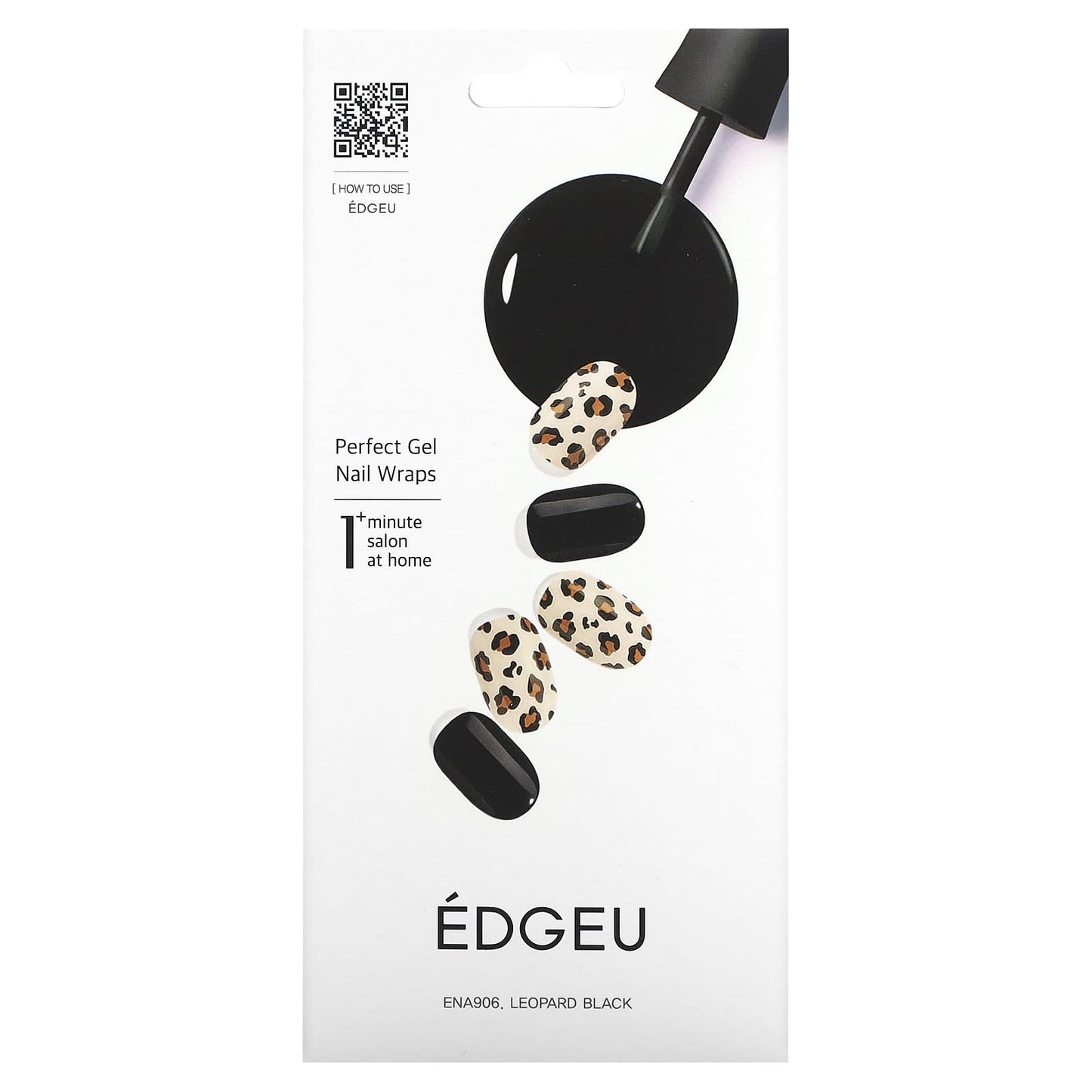 Leopard Black Gel Nail Wraps by Edgeu, 19-Piece Set - Image 1