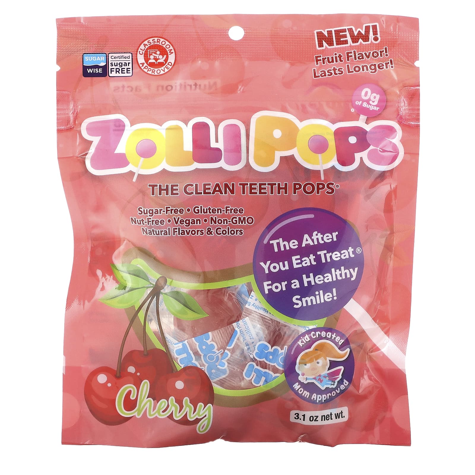 Zollipops, The Clean Teeth Pops, Cherry , 3.1 oz - Image 1