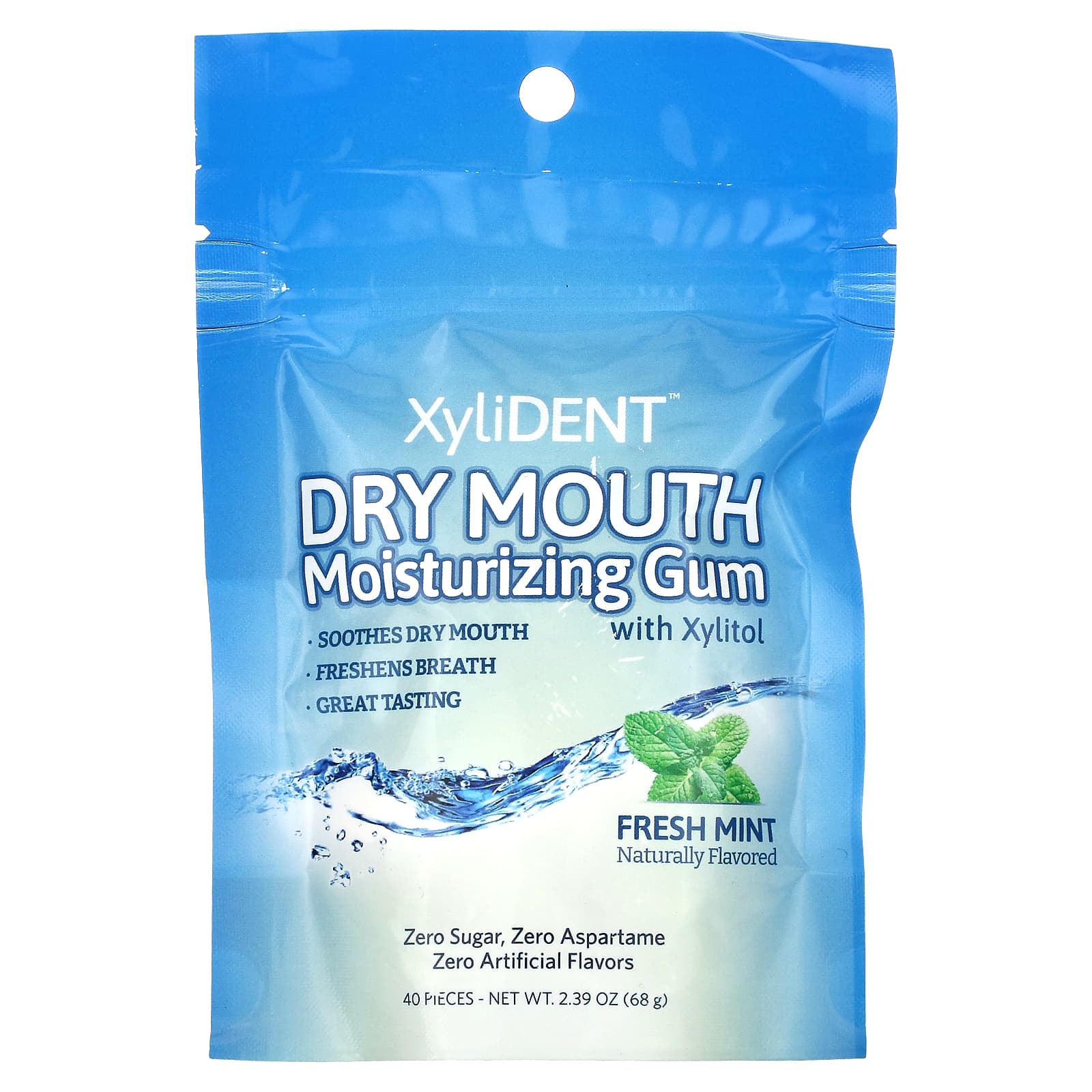 XyliDENT, Dry Mouth Moisturizing Gum with Xylitol, Fresh Mint , 40 Pieces, 2.39 oz (68 g) - Image 1