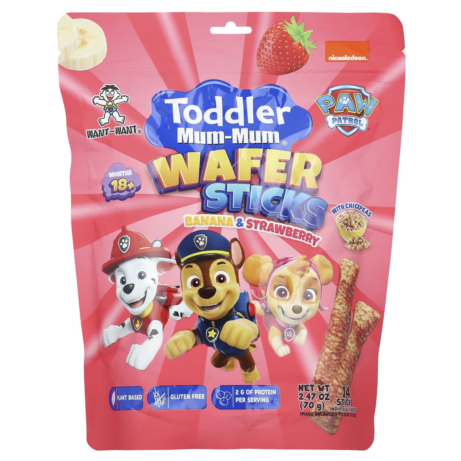 Hot Kid Paw Patrol Toddler Snacks - Banana & Strawberry Wafer Sticks - Image 1
