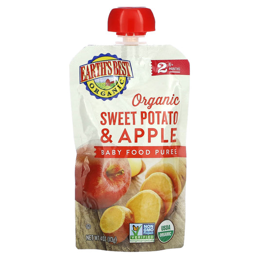Organic Baby Food, Earth's Best Sweet Potato & Apple, 6+ Months, 4 oz - Image 1