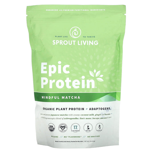 Sprout Living, Epic Protein, Mindful Matcha, 1 lb (456 g) - Image 1