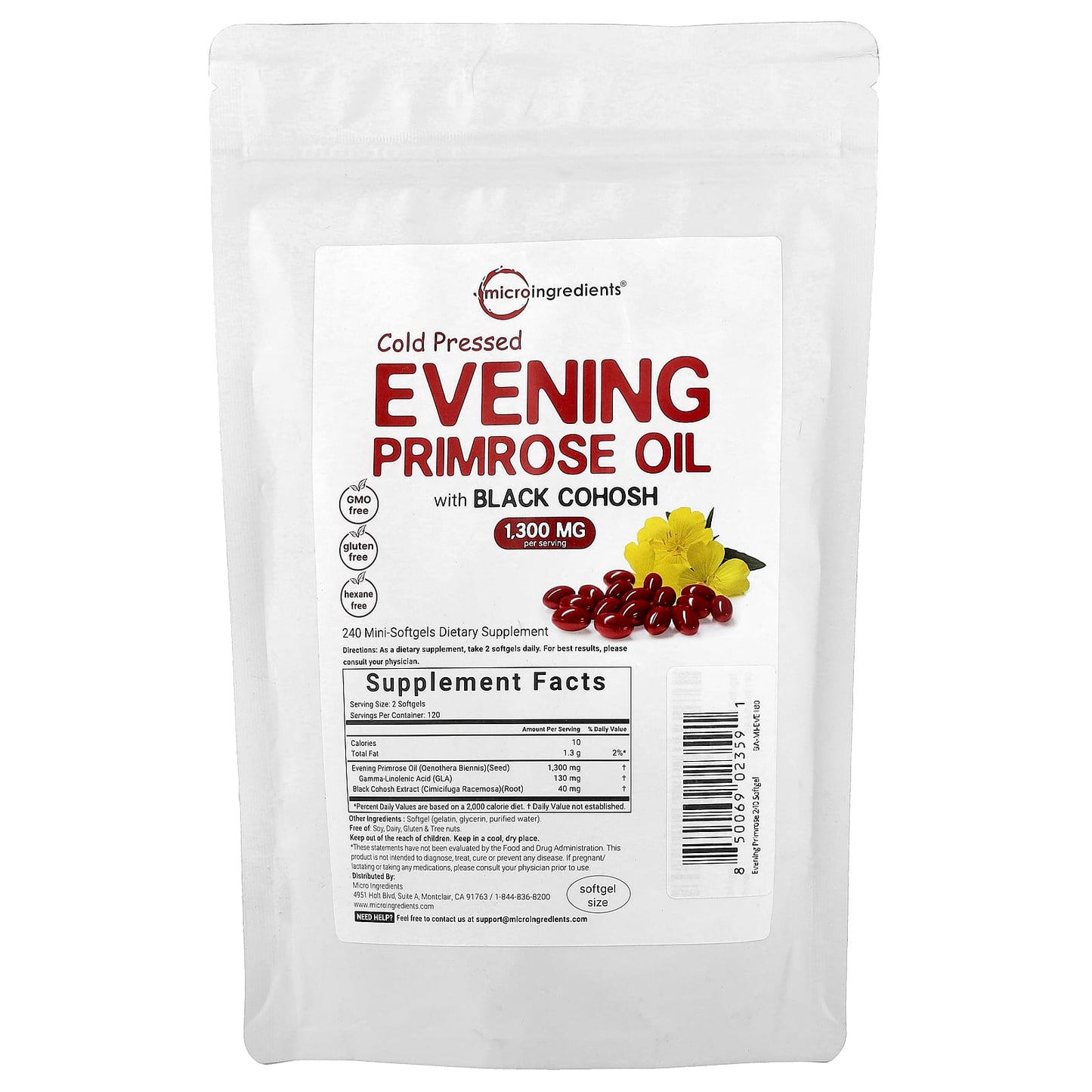 Micro Ingredients, Cold Pressed Evening Primrose Oil with Black Cohosh, 240 Mini-Softgels - Image 1