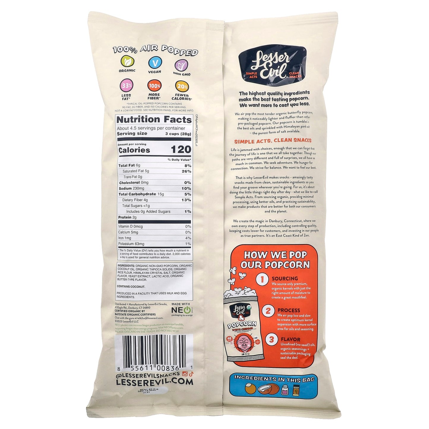 LesserEvil, Popcorn, White Cheddar , 4.6 oz (130 g) - Image 2